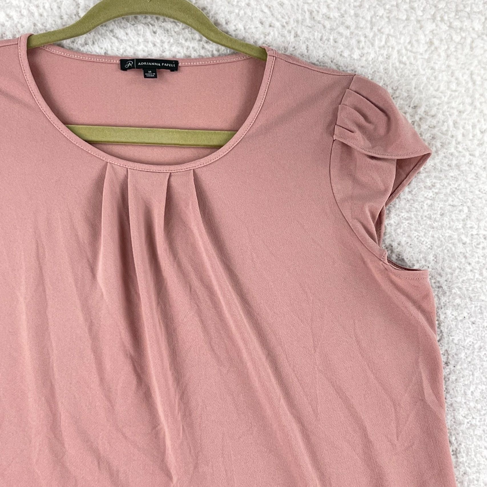 Adrianna Papell Adrianna Papell Shirt Womens Medium Pink Pleated Cap Sleeve Pullover Stretch Size M / US 6-8 / IT 42-44 - 3 Thumbnail
