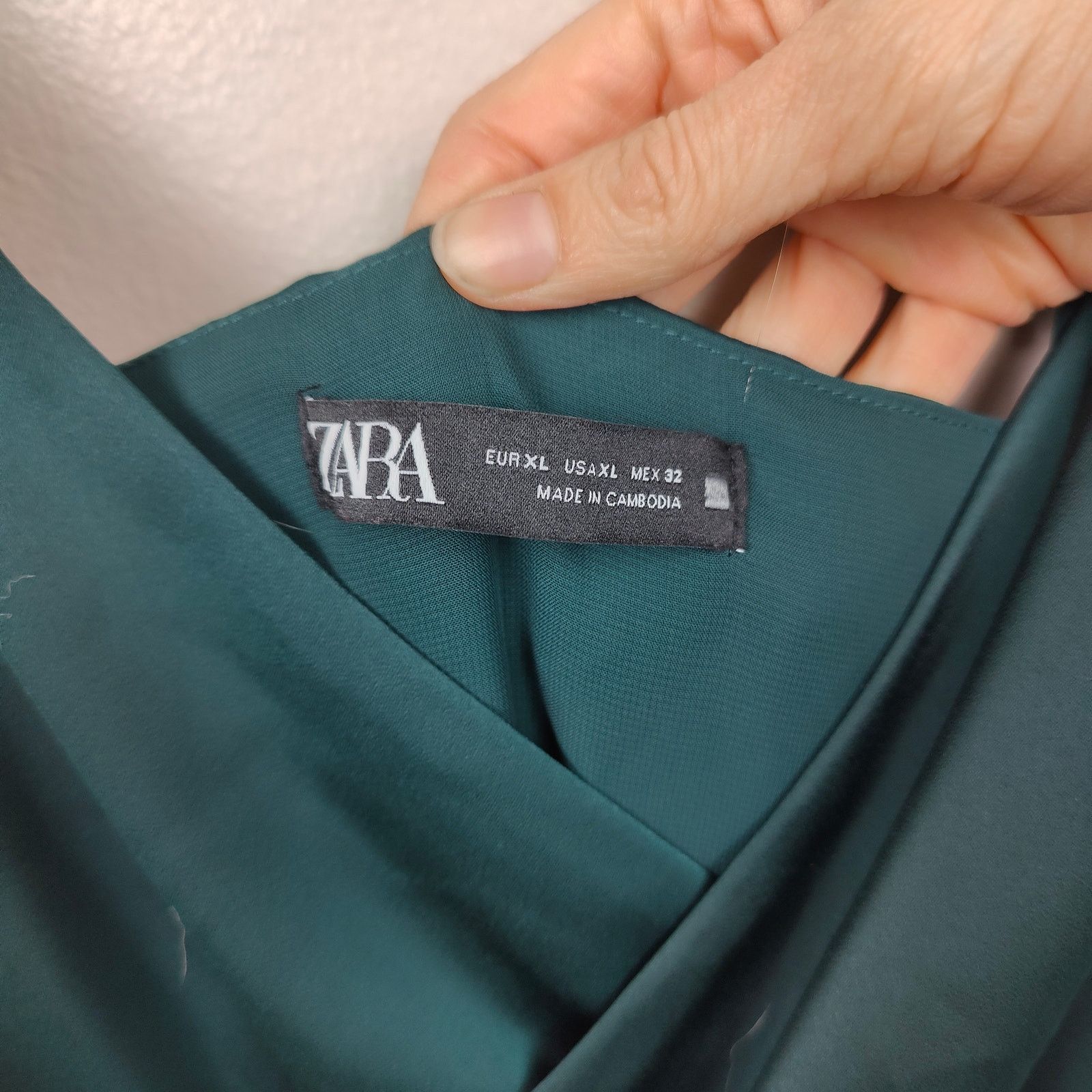 Zara Zara Satin Wrap Slit Dress Womens XL Dark Green Lace Trim Size XL / US 12-14 / IT 48-50 - 6 Thumbnail