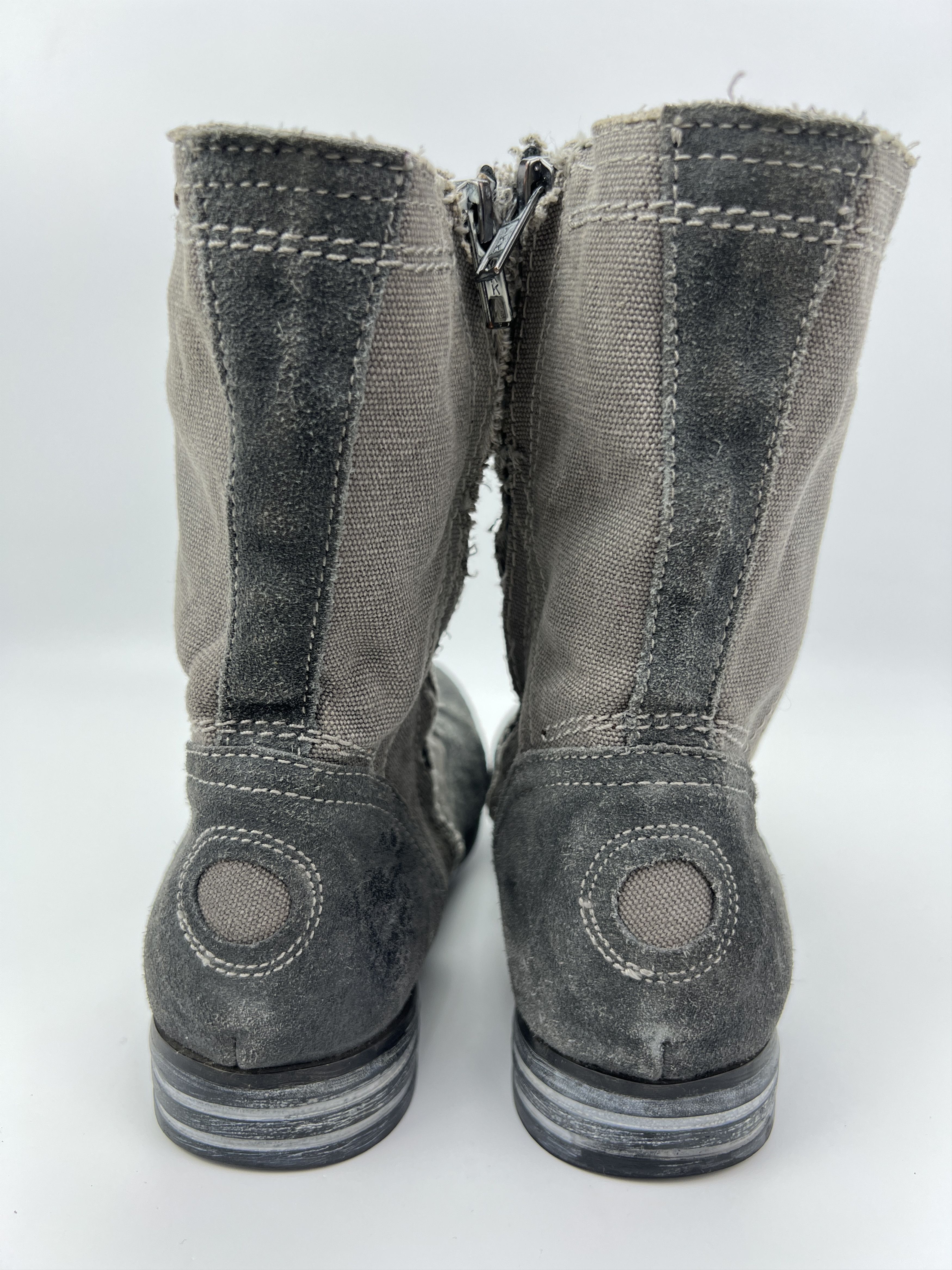 Vintage Y2K Bunker Avant Garde Grey Suede\Denim Boots Combat Style Size US 7 / IT 37 - 8 Thumbnail