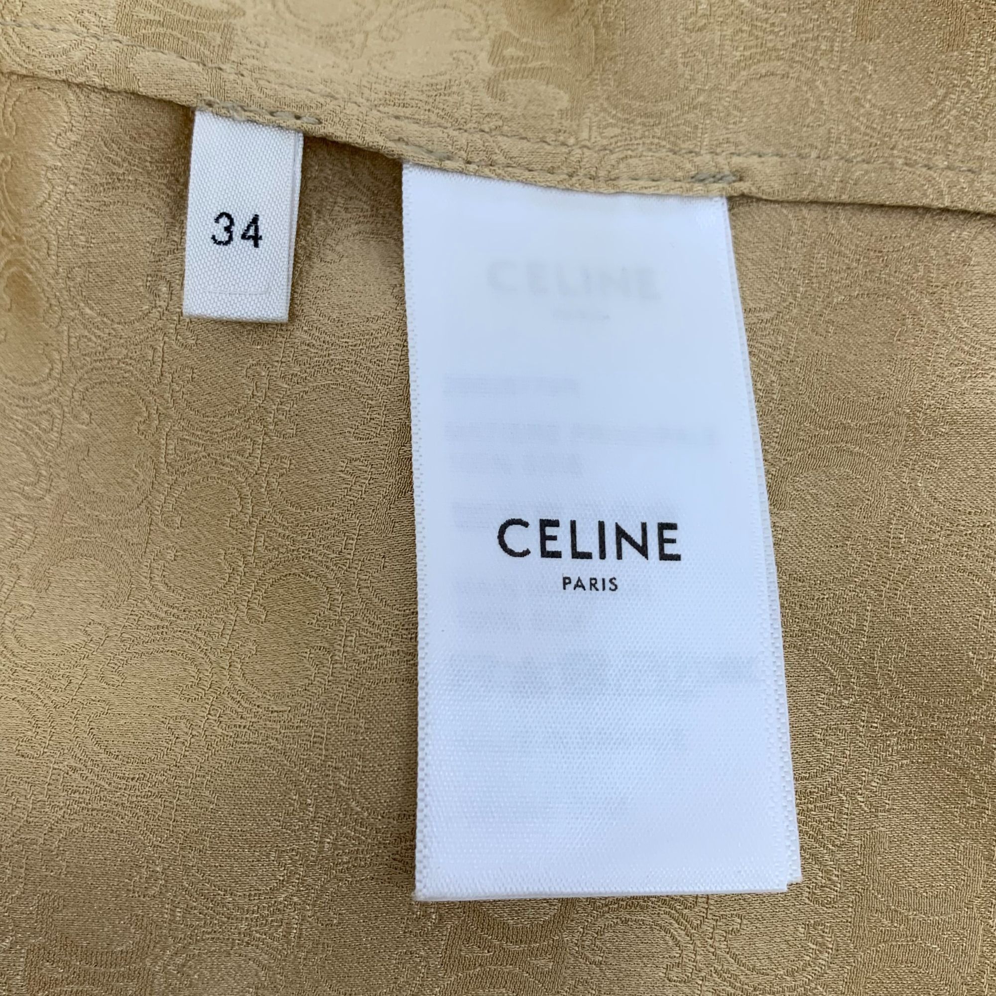 Celine Celine Brown Embossed Logo Silk Button-Up Shirt (Size XXS) Size XXS / US 00 / IT 34 - 4 Thumbnail