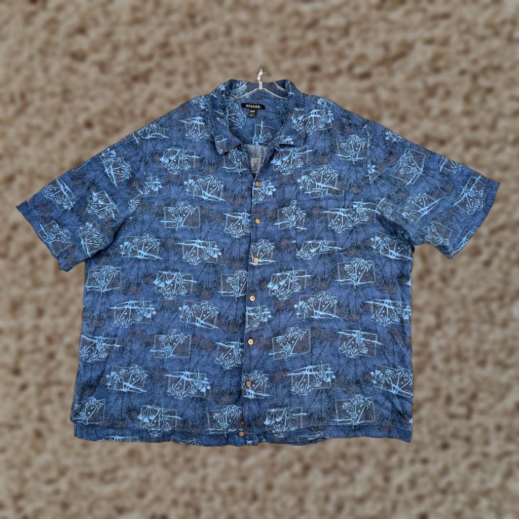 George George Shirt Mens 3XL Blue Floral Palm Tree Hawaiian Button-Up 100% Rayon Size US XXL / EU 58 / 5 - 1 Thumbnail