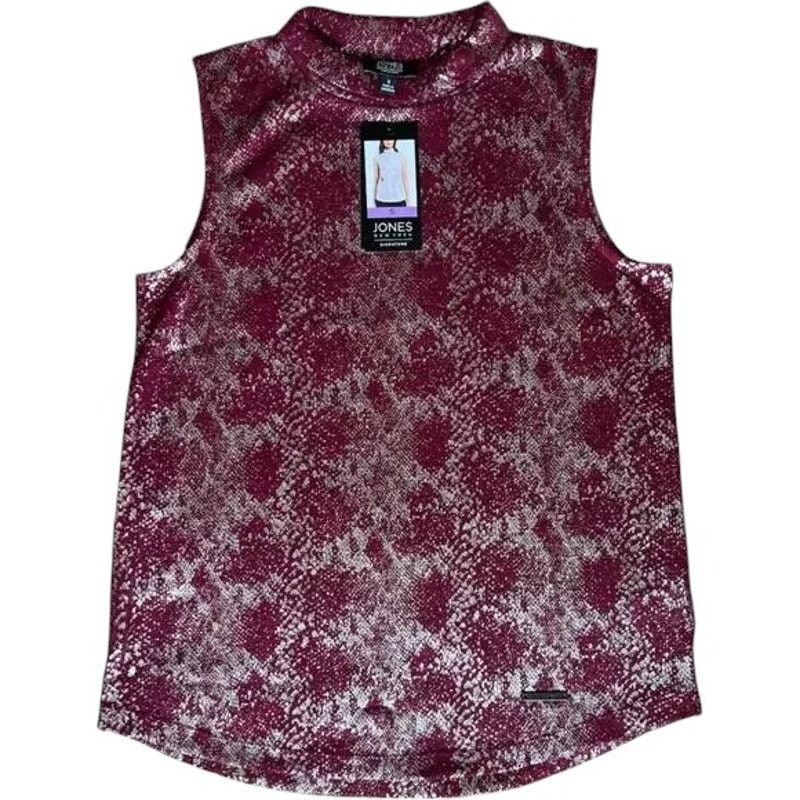Jones New York Jones New York Mock Neck Red Plum Foil Sleeveless Top, S Size S / US 4 / IT 40 - 1 Thumbnail