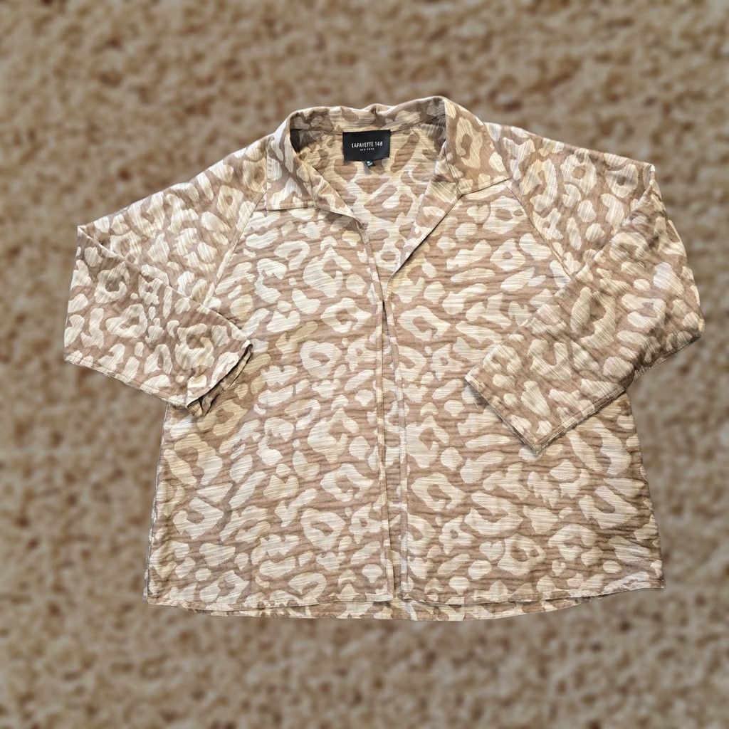 Vintage Lafayette 148 Jacket Womens XL Brown Leopard Print Open Long Sleeve Career Jacket Size XL / US 12-14 / IT 48-50 - 1 Thumbnail