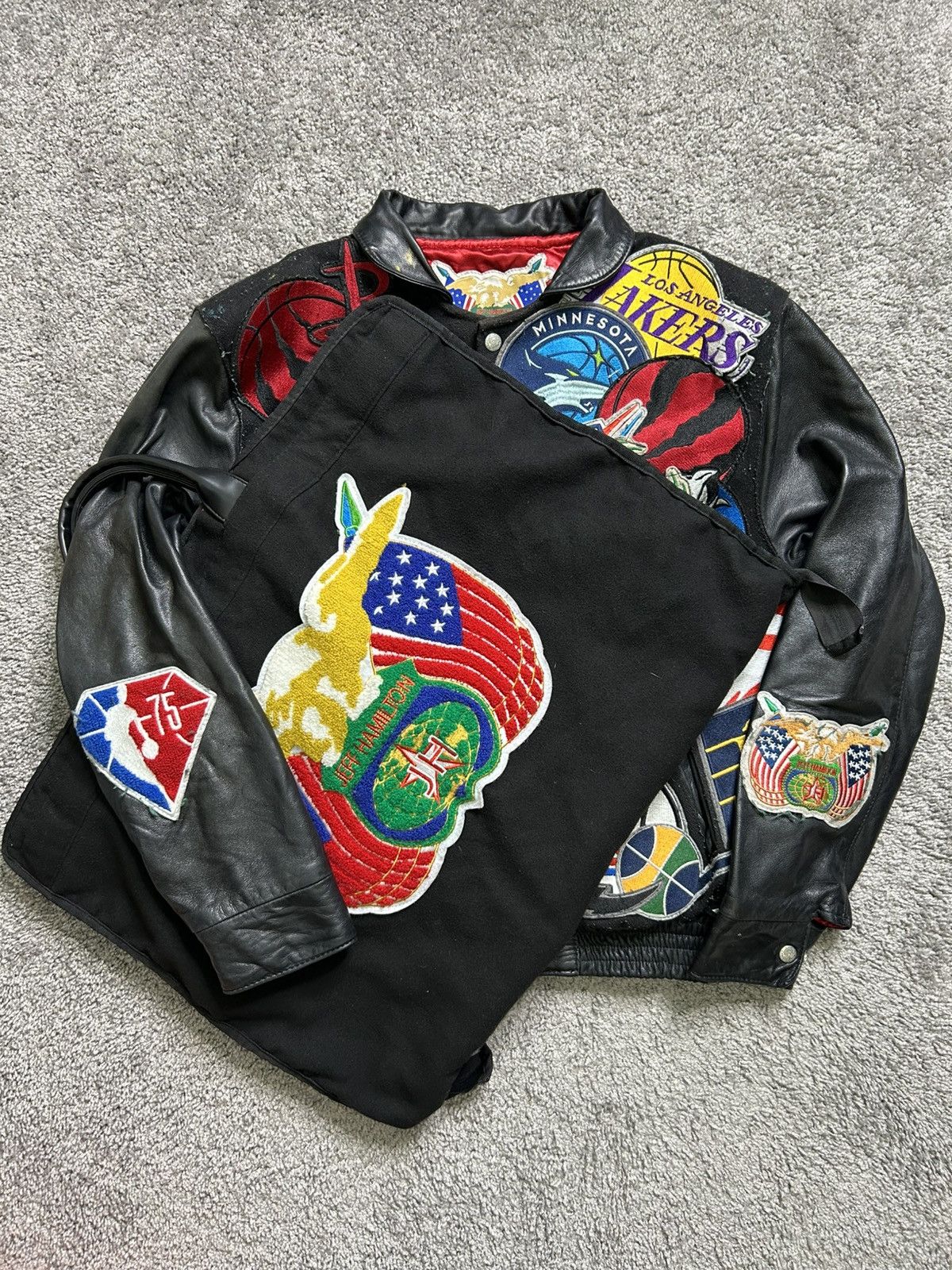Jeff Hamilton Jeff Hamilton NBA Mega Patches Leather Wool Jacket AOP Rare Size US M / EU 48-50 / 2 - 1 Thumbnail