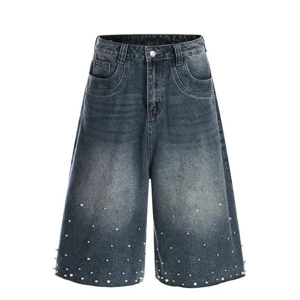 Japanese Brand VIBE Loose men's distressed beaded washed denim shorts y2k Size US 32 / EU 48 - 1 Thumbnail