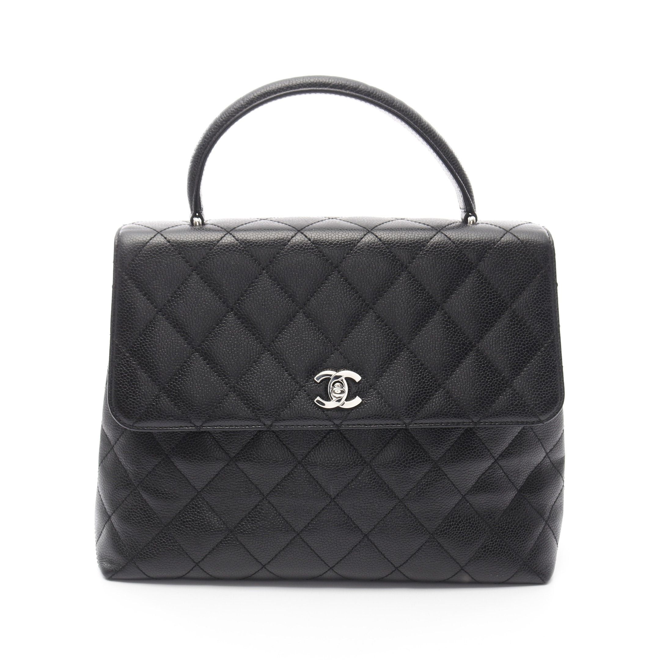 Chanel Matelasse Top Handle Bag Handbag Caviar Skin Black Silver Hardware, Women's