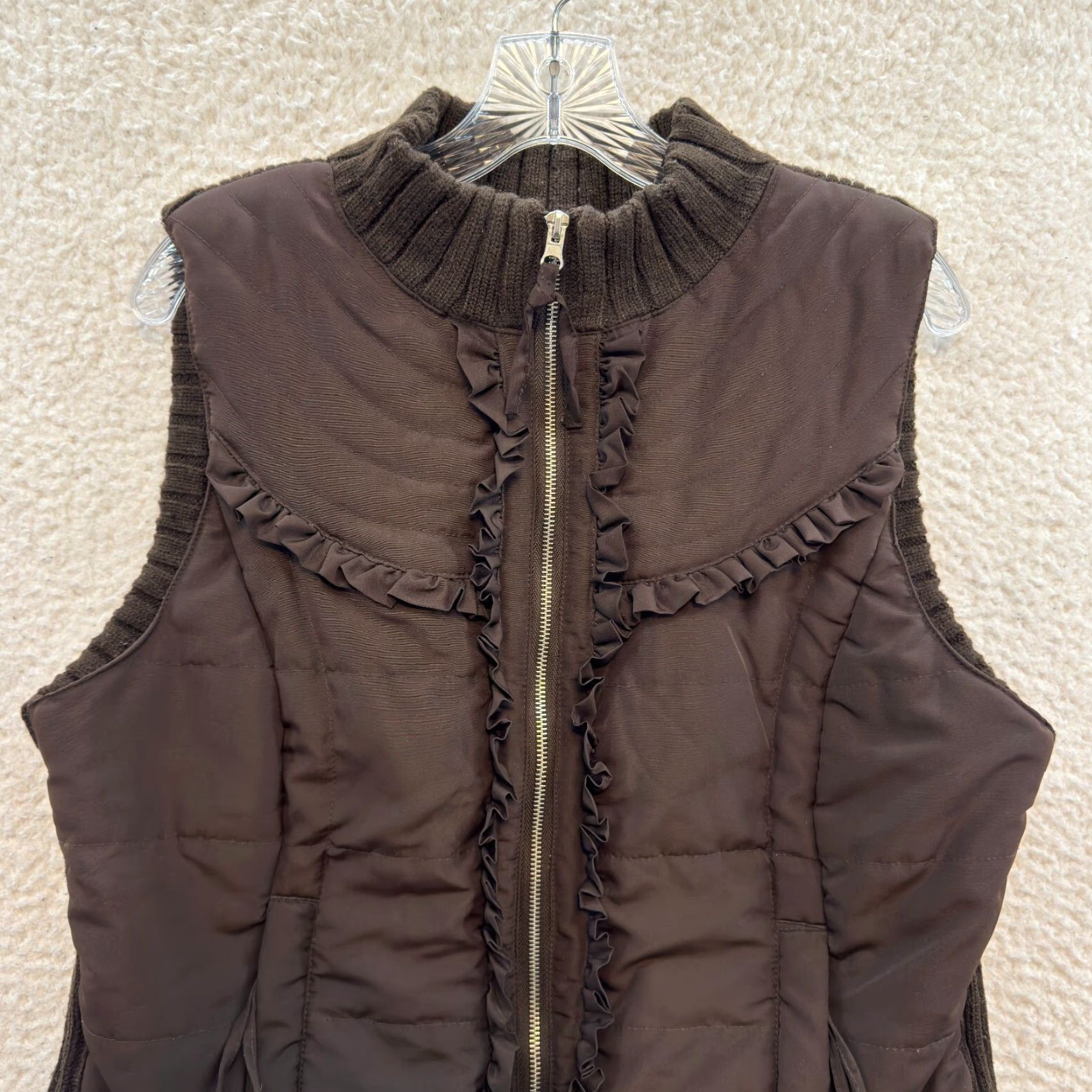 Vintage VINTAGE Y2K Puffer Vest Large Womens Brown Gorpcore Cyber Grunge Whimsigoth Vest Ladies L Brown Womens Grunge Whimsigoth Size L / US 10 / IT 46 - 3 Thumbnail