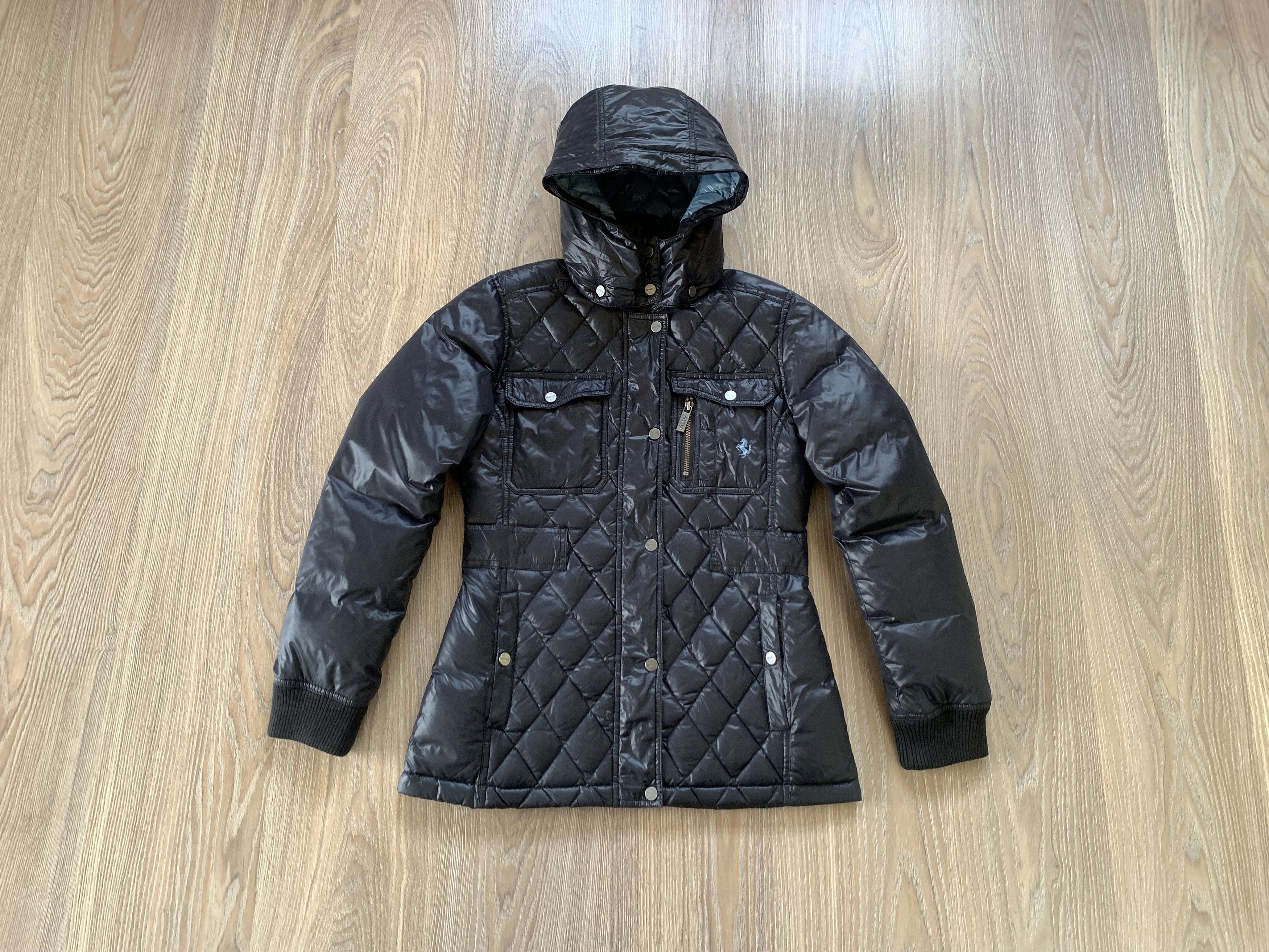 Ferrari Womens Ferrari Black Quilted Down Hooded Jacket Size M / US 6-8 / IT 42-44 - 1 Thumbnail
