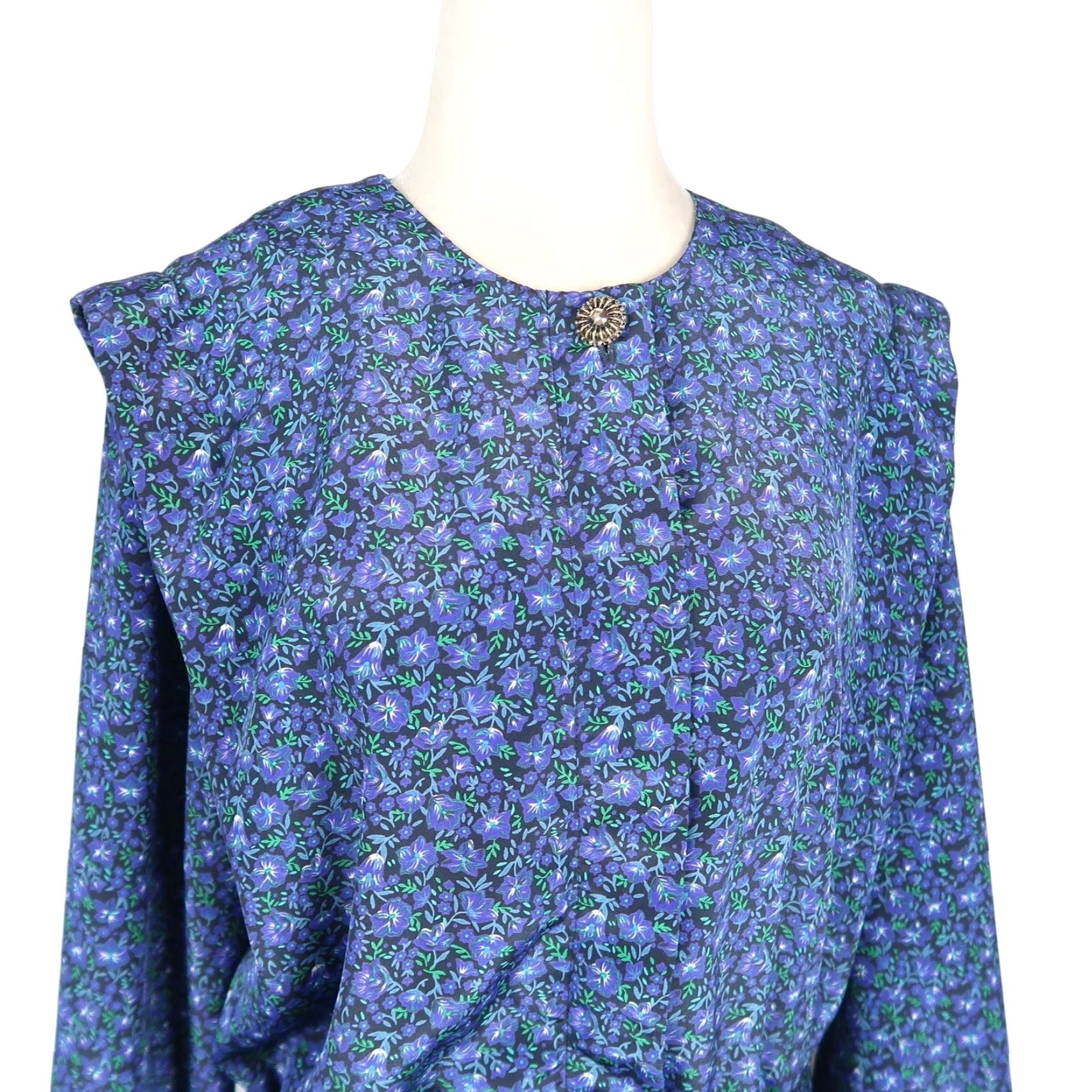 Vintage VINTAGE Leslie Fay Blue Floral Belted Blouson Midi Dress L 80s 90s Women Long Sleeve Office Workwear Casual Pattern Floral Hatchedbudget Size L / US 10 / IT 46 - 2 Thumbnail