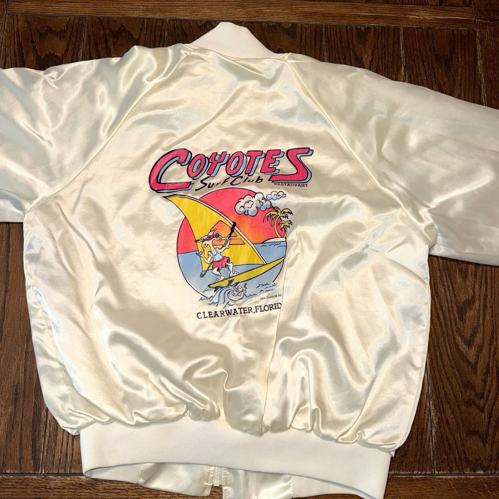 Vintage VINTAGE Hartwell Satin Jacket XL Coyotes Surf Club Clearwater Beach Florida Sailing Sun Bomber Jacket Men White/Blue Striped Pattern Size US XL / EU 56 / 4 - 2 Thumbnail