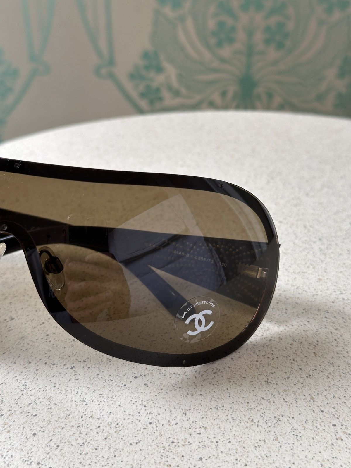 Chanel CHANEL Shield Mask Rhinestones CC Logo Sunglasses 4148-B Y2K Size ONE SIZE - 12 Thumbnail