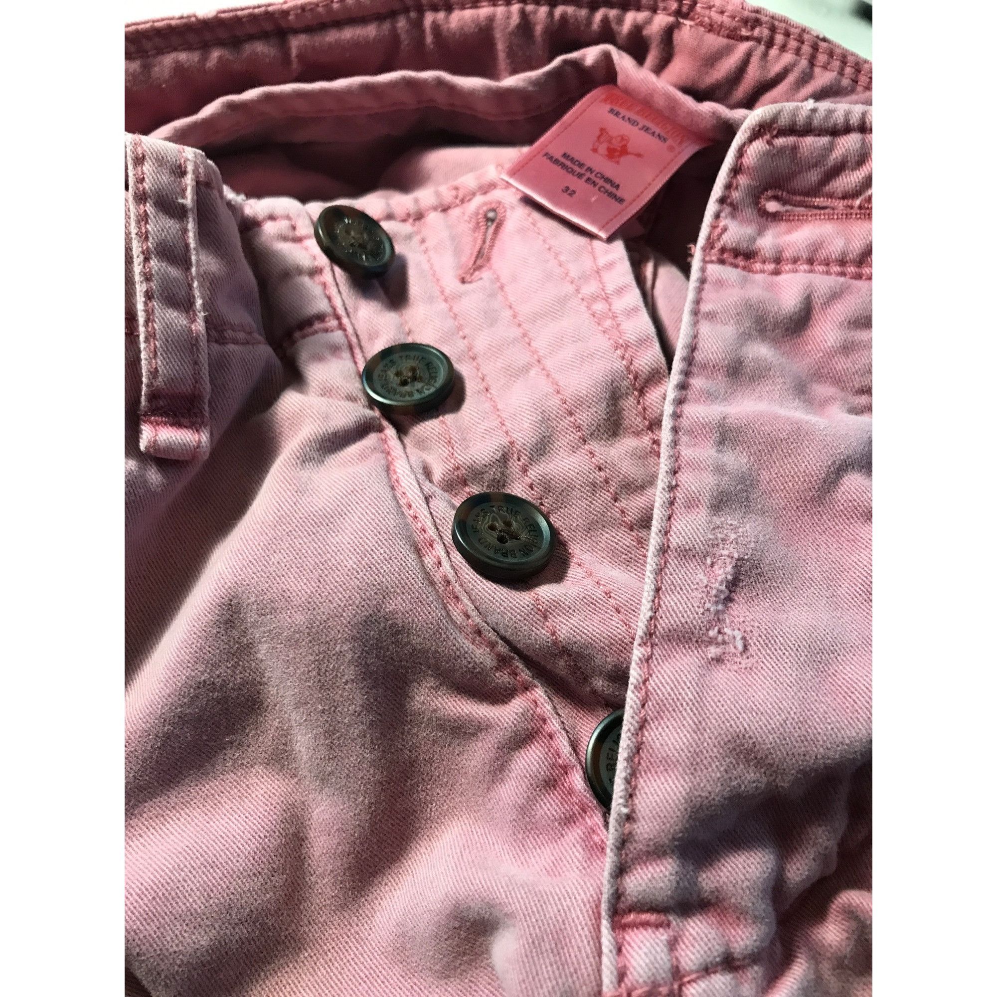 Designer True Religion Women's Pink/Blue Distressed Straight Leg Jean Size 32" / US 10 / IT 46 - 11 Thumbnail