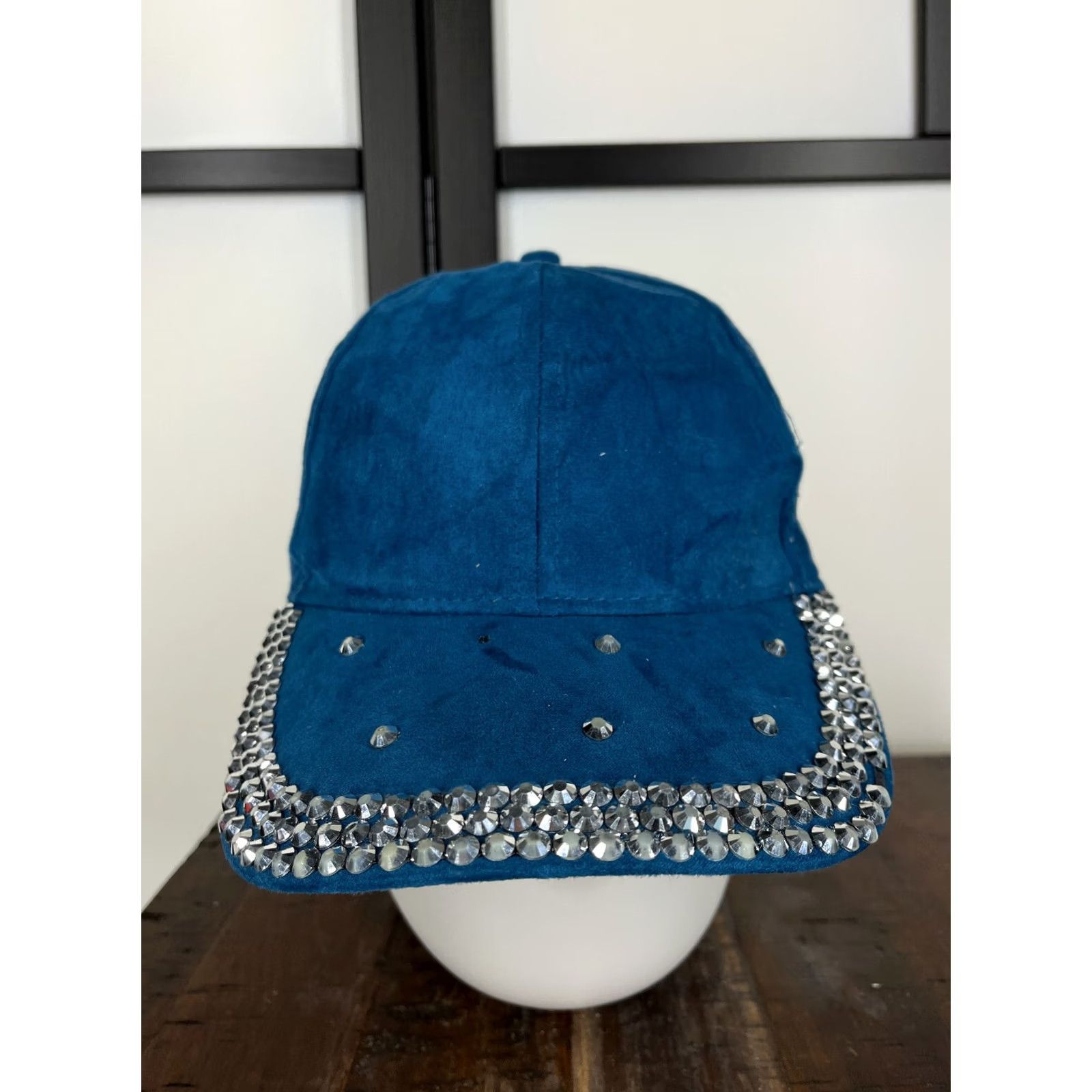 Vintage Nike Hat Cap Strap Back Womens One Size Blue Rhinestone Bling Jeweled Polyester Blend Strap Back Adjustable Fashion Hat Size ONE SIZE - 2 Thumbnail