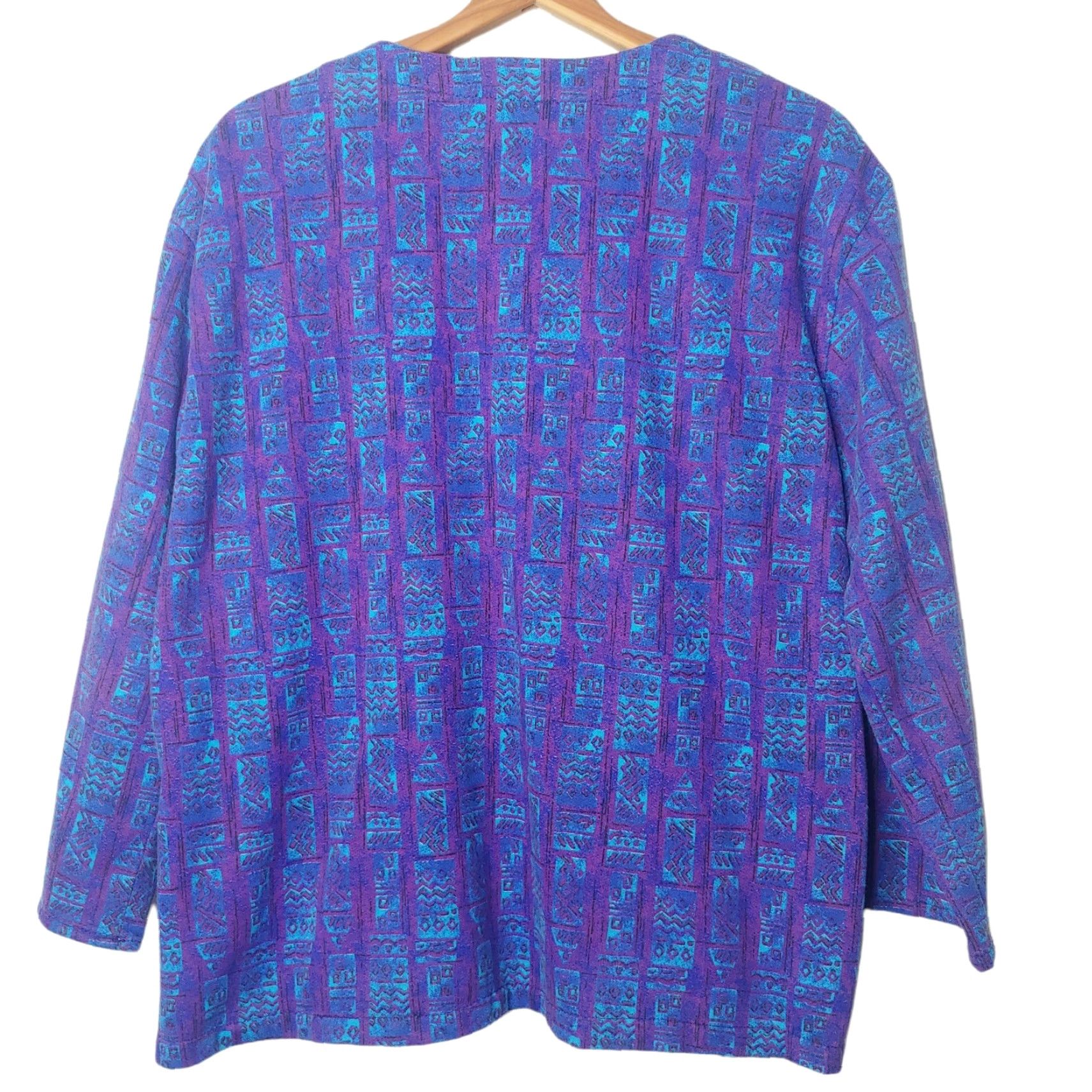 Etro VINTAGE 80s Women's Cardigan Sweatshirt Button-Up Geometric Knit Purple Blue L Retro Chic Mens Womens Boys Girls? (Wait) Size L / US 10 / IT 46 - 3 Thumbnail