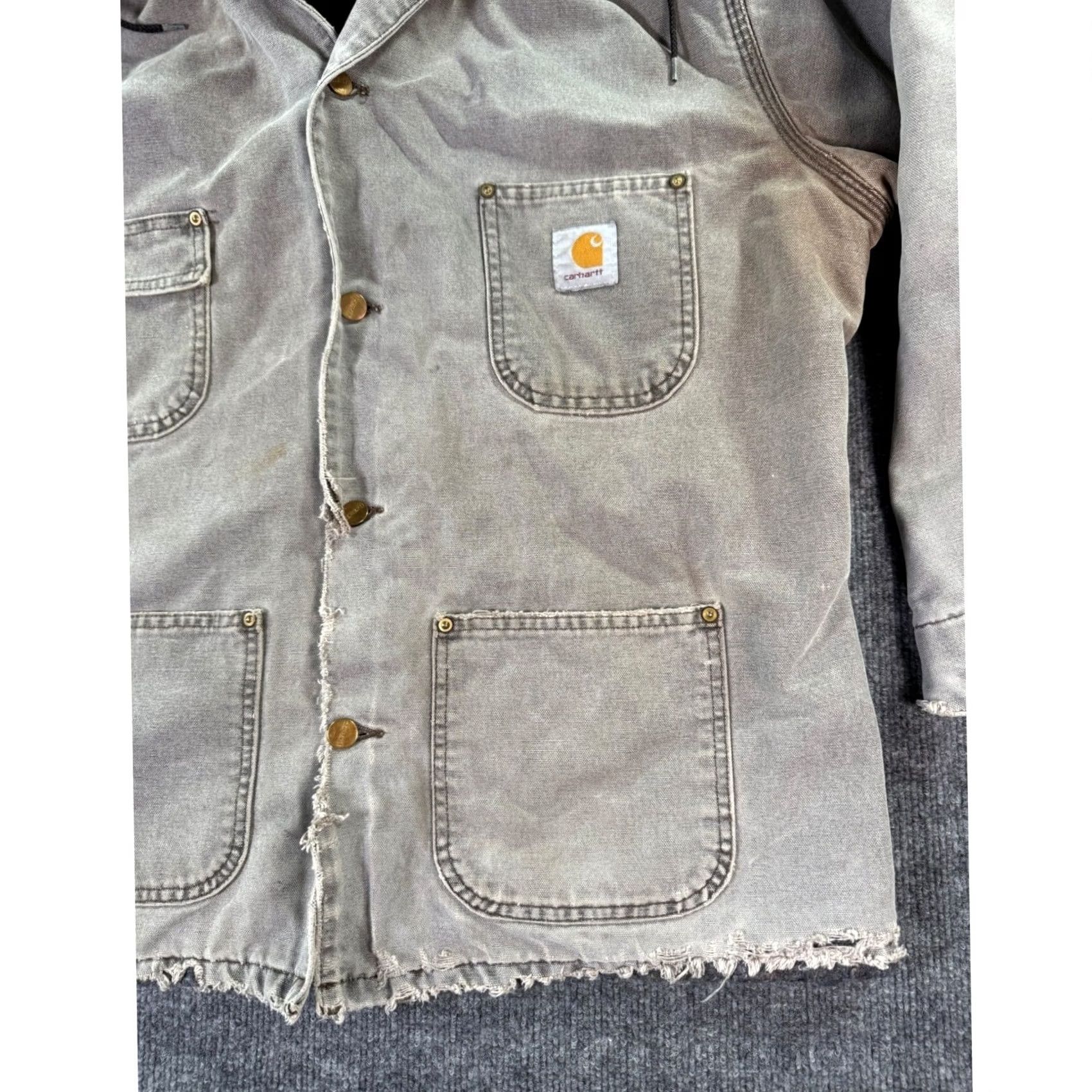 Carhartt VINTAGE Carhartt Chore Coat Duck Jacket Mens XL Gray Blanket Lined Distressed Hooded Workwear Military Jacket Gloves?? Size US XL / EU 56 / 4 - 3 Thumbnail