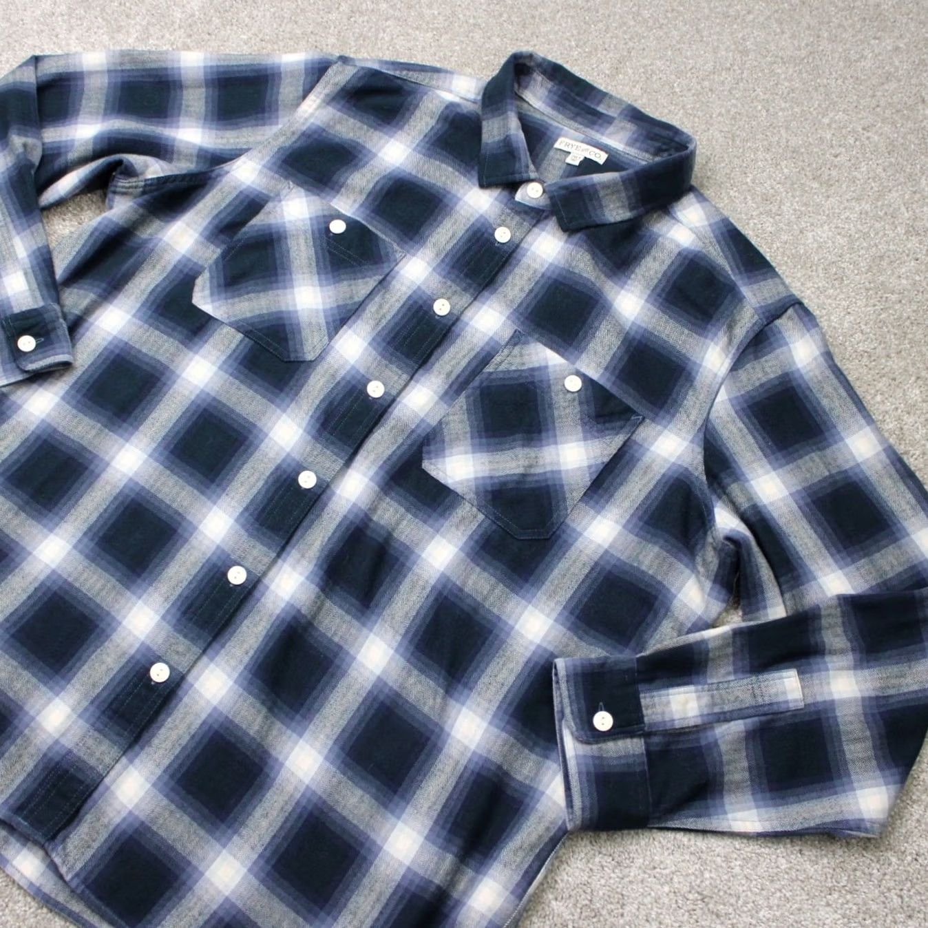 Frye Frye & Co Shirt Mens 2XLT XXL-Tall Blue Plaid Flannel Long Sleeve Button Up Size US XXL / EU 58 / 5 - 4 Thumbnail