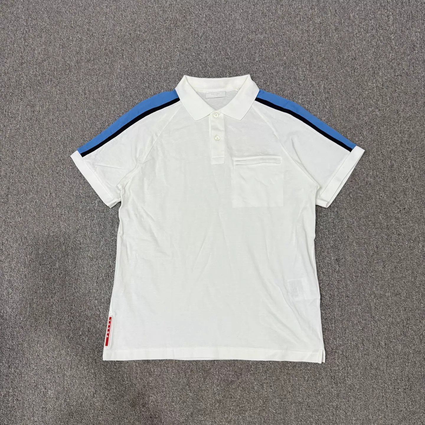 Prada Prada White Blue Colorblock Short Sleeve Polo M Size US M / EU 48-50 / 2 - 1 Thumbnail