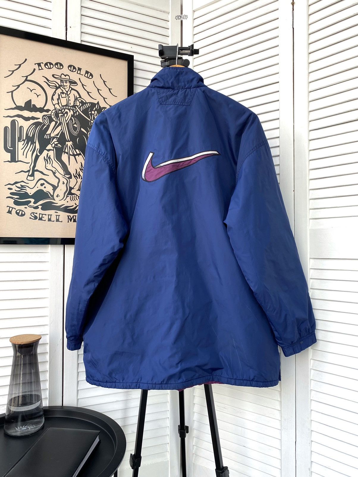 Nike × Vintage Vintage Nike Big Swoosh Logo Nylon Coat Jacket Size US L / EU 52-54 / 3 - 1 Thumbnail