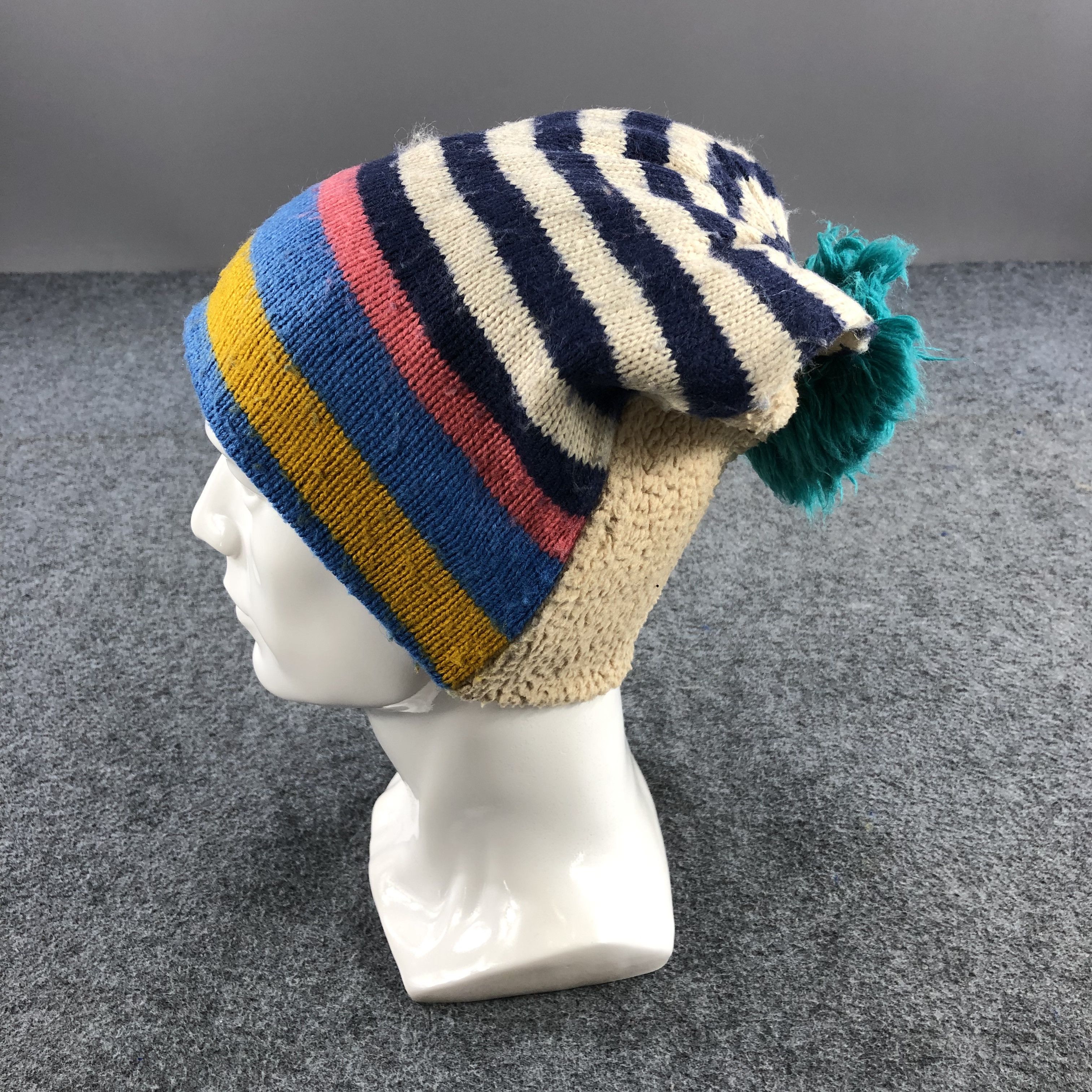 Vintage Striped Bobble Beanie Snowcap Snow Hat B128 Size ONE SIZE - 2 Thumbnail