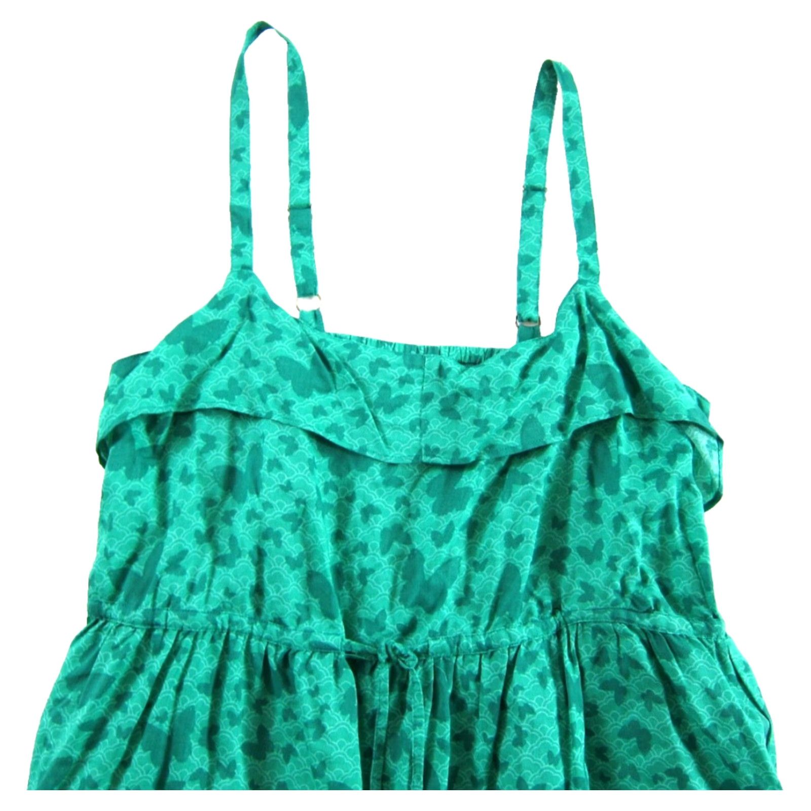 Vintage CLOCK HOUSE Rayon Green Butterfly Sheath Tank Sun Dress Woman Size 44 Large Size L / US 10 / IT 46 - 4 Thumbnail