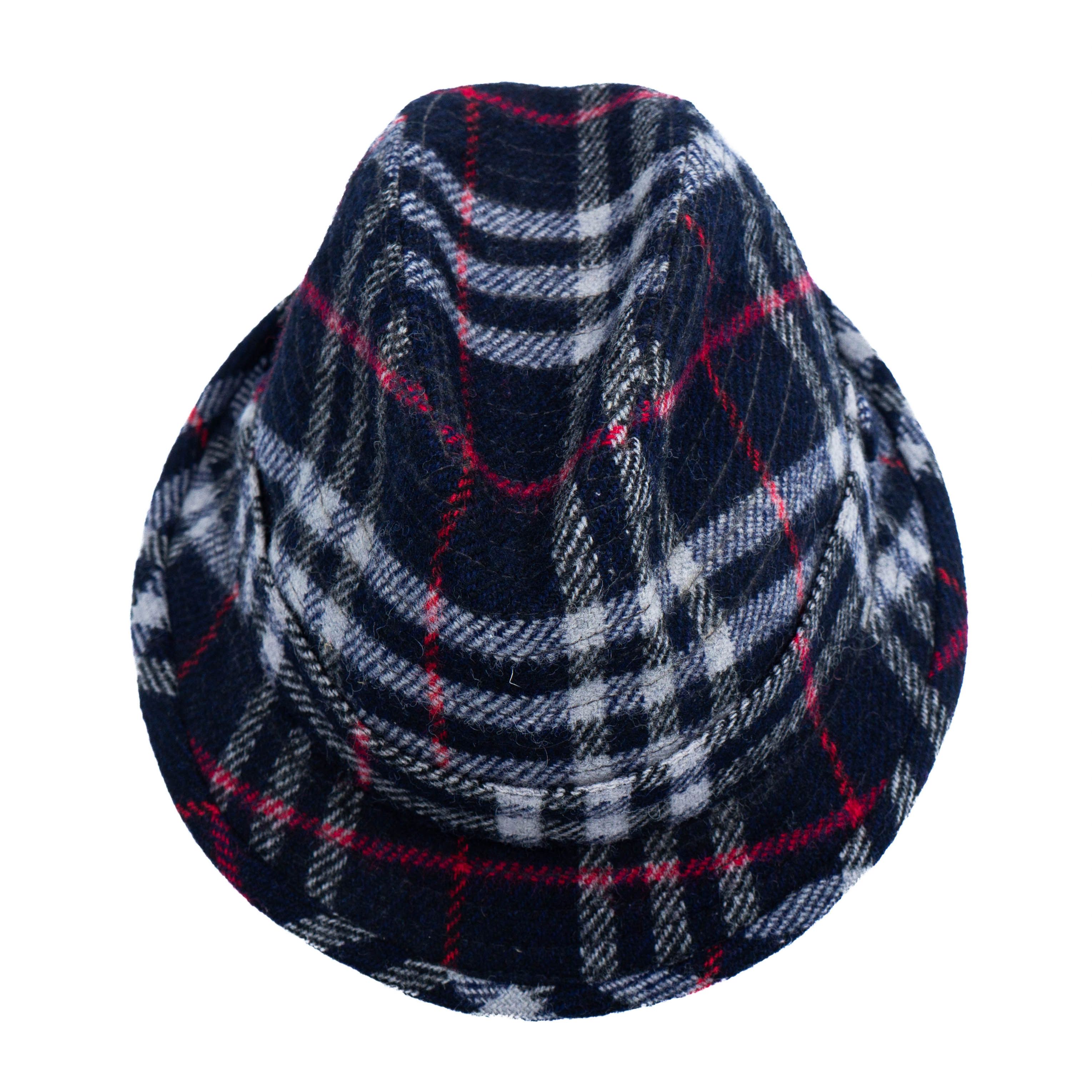 BURBERRY Check Monogram Hat Blue Vintage 90s