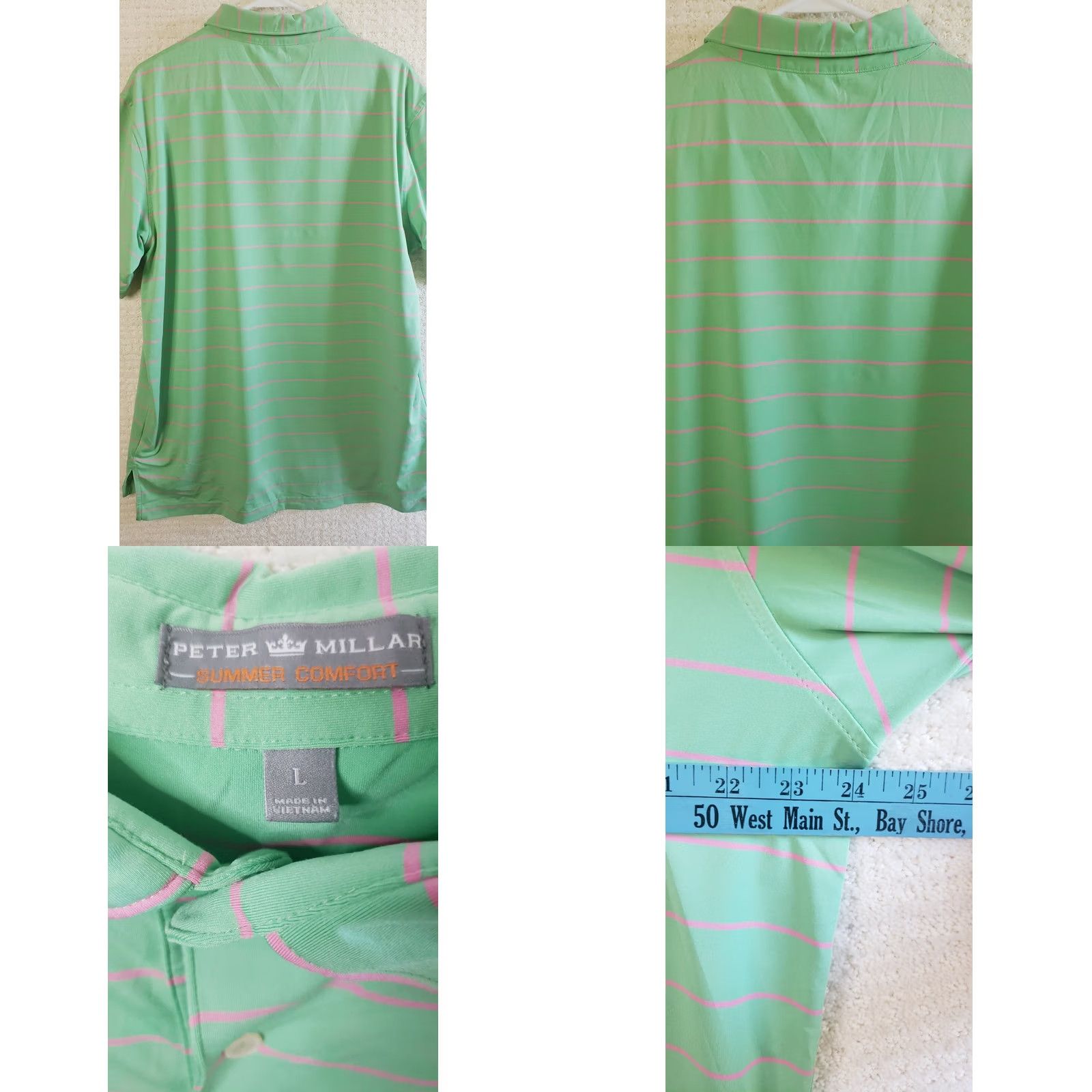 Peter Millar Peter Millar Summer Comfort Golf Polo Shirt Green Pink Stripe Stretch Mens Large Size US L / EU 52-54 / 3 - 8 Thumbnail