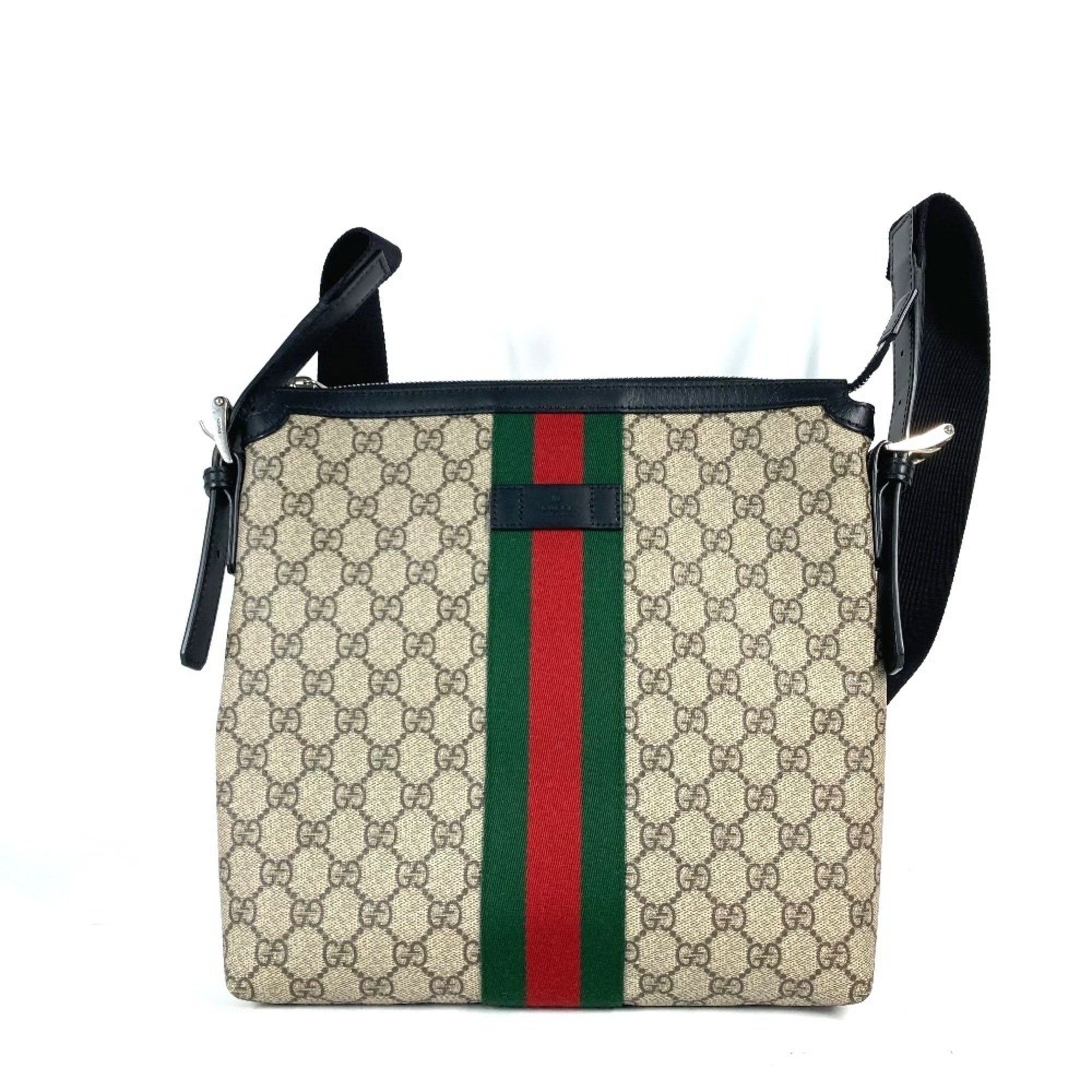 Gucci 387111 GG Supreme Sherry Line Web Crossbody Shoulder Bag Canvas Men's Women's Beige X Black