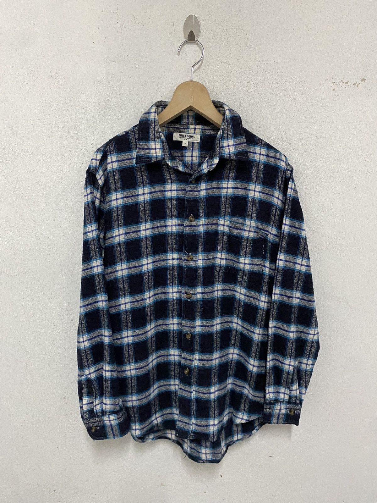 Japanese Brand × Vintage Rare First Down Plaid Tartan Flannel Shirt Size US L / EU 52-54 / 3 - 2 Thumbnail