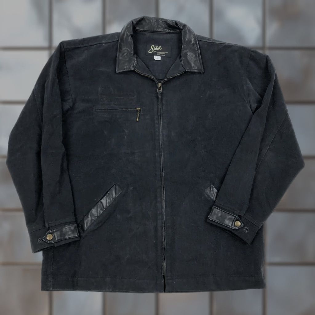 Vintage VINTAGE Sichel Black Canvas Leather Collar Full Zip Workwear Jacket Coat Men L Black Canvas Leather Collar Full Zip Work Jacket Socks? Size US L / EU 52-54 / 3 - 1 Thumbnail