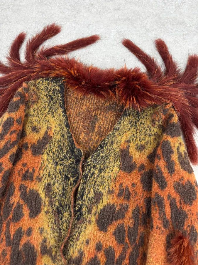 Roberto Cavalli 2000s Roberto Cavalli Vulcano Orange Leopard Fur Collar Mohair & Wool Cardigan Jacket Size M / US 6-8 / IT 42-44 - 6 Thumbnail