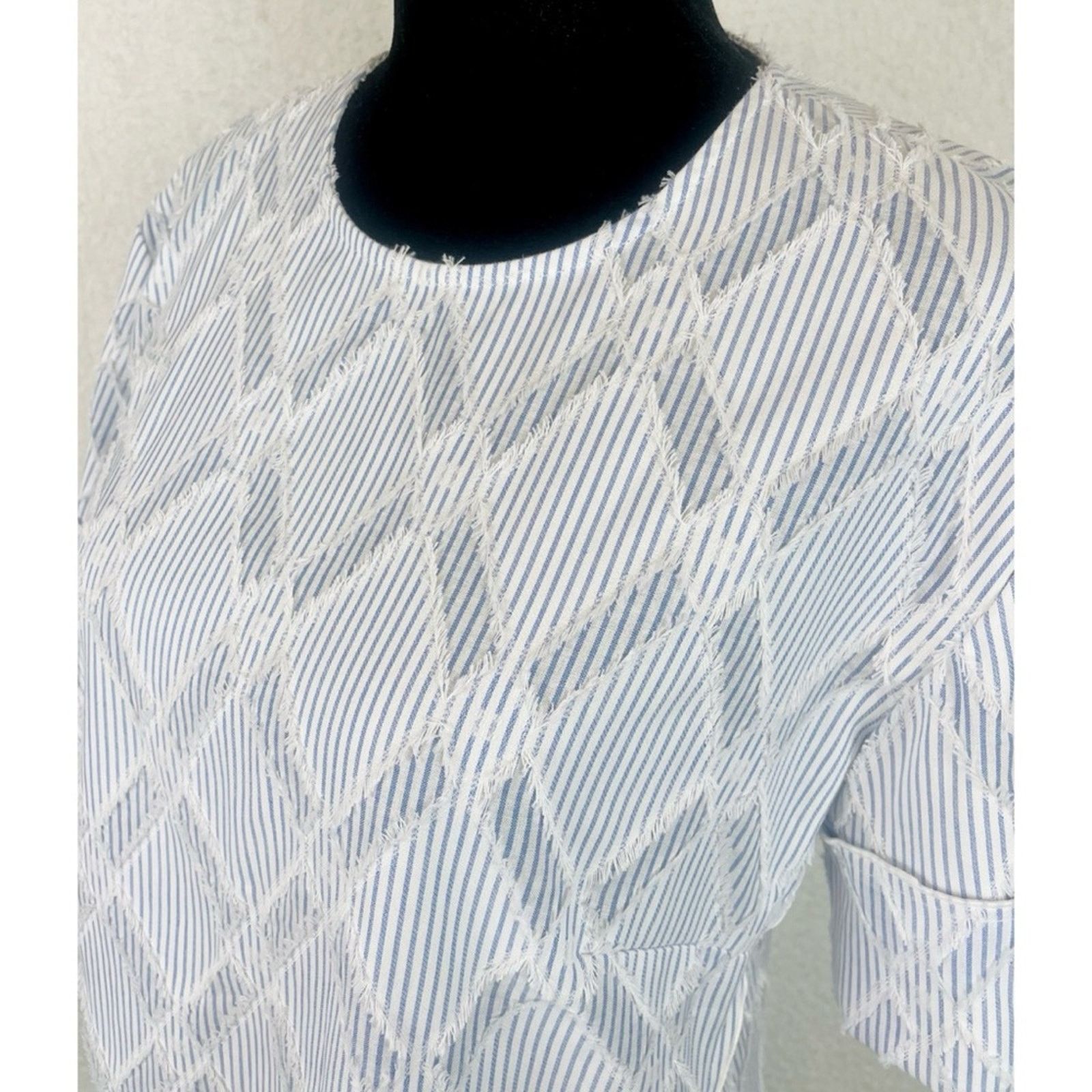 Derek Lam 10 Crosby DEREK LAM • 10 Crosby Striped Frayed Diamond Blouse Size S / US 4 / IT 40 - 4 Thumbnail