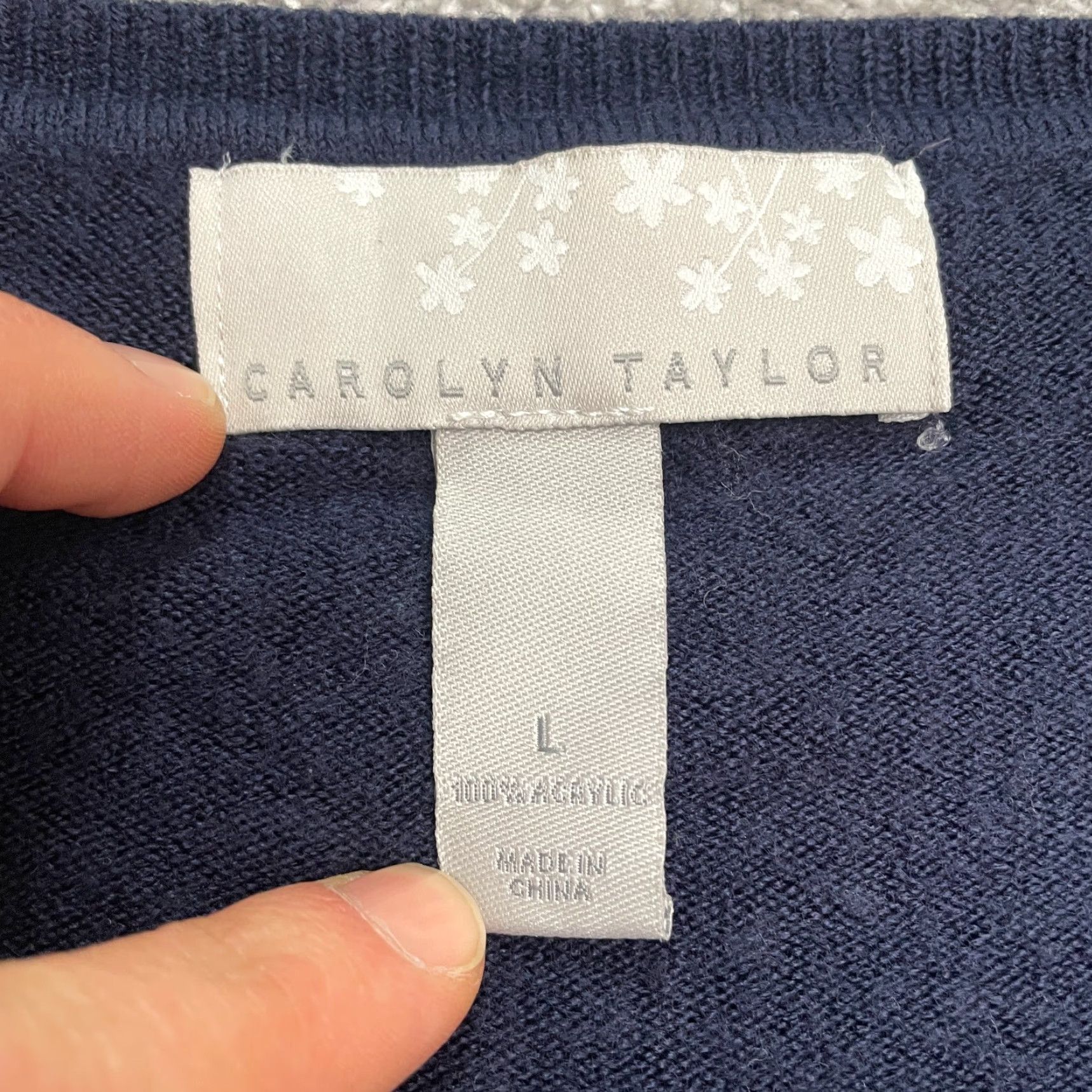 Vintage Carolyn Taylor Cardigan Sweater Womens Large Navy Blue Embroidered Floral Casual Size L / US 10 / IT 46 - 5 Thumbnail