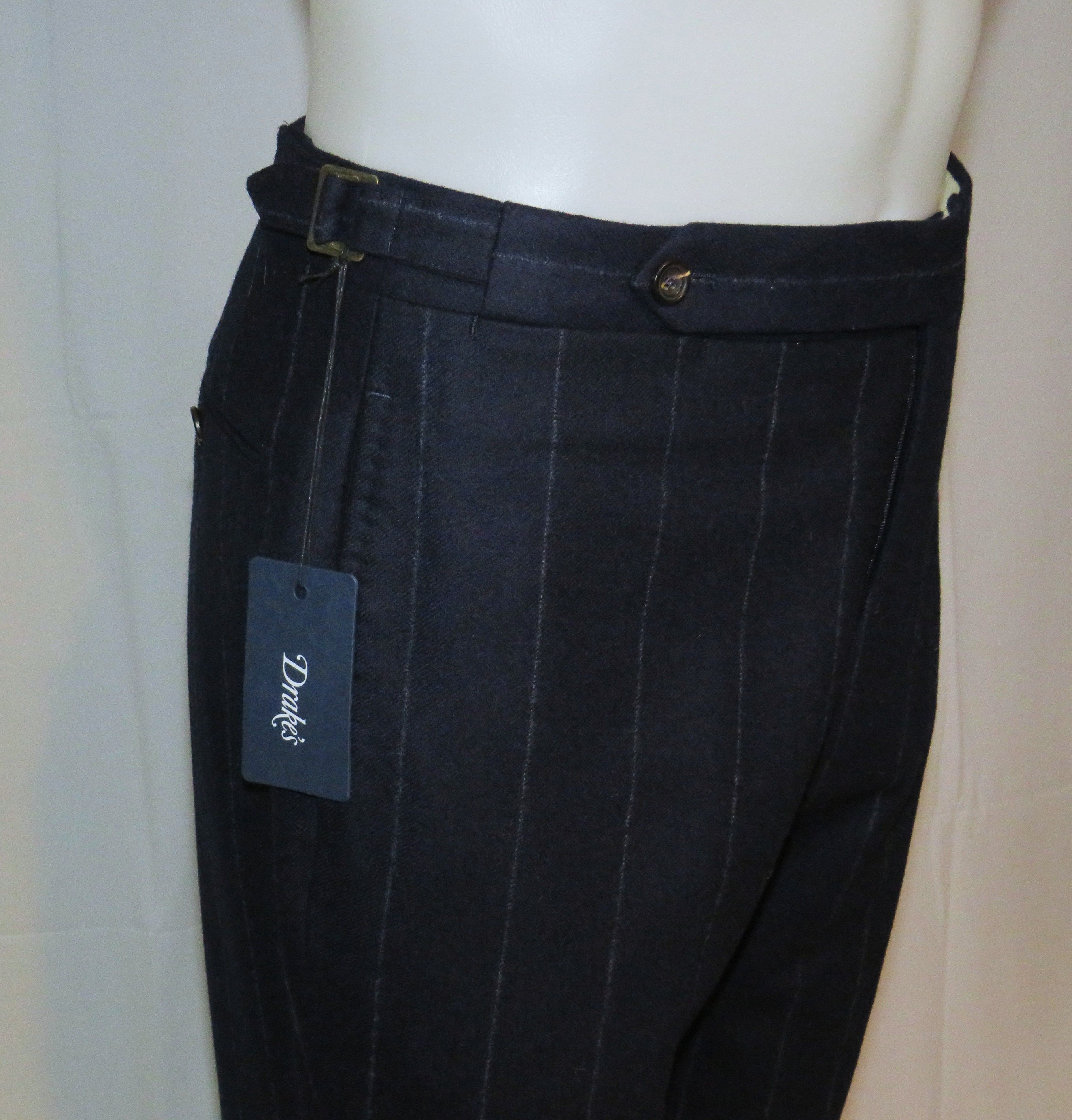 Drake's Navy Blue Chalk Stripe Flannel Three Roll Two Suit 38R NWT Size 38R - 15 Thumbnail