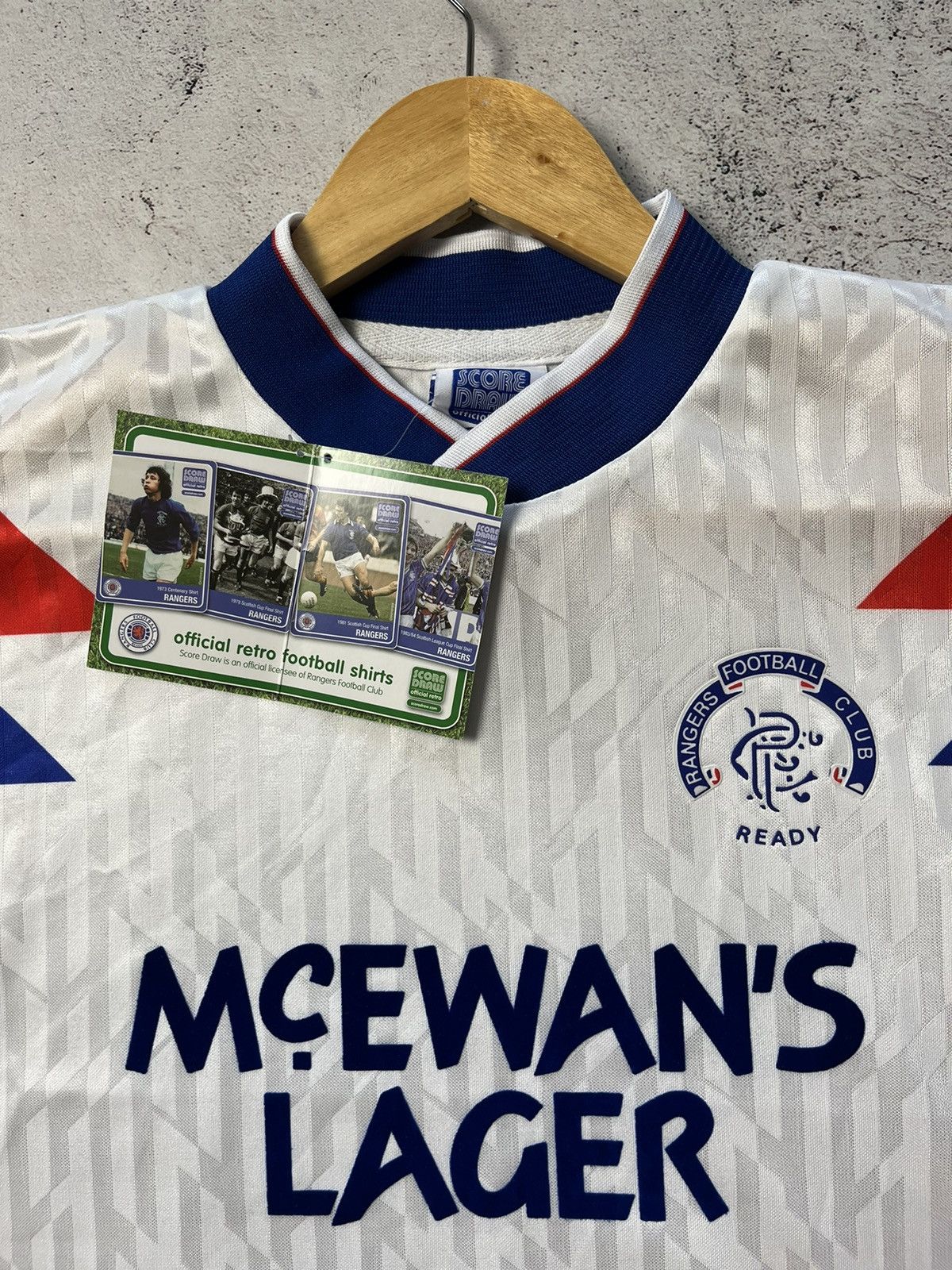 Vintage SCORE DRAW GLASGOW RANGERS 1990 AWAY VINTAGE SOCCER JERSEY Size US S / EU 44-46 / 1 - 2 Thumbnail
