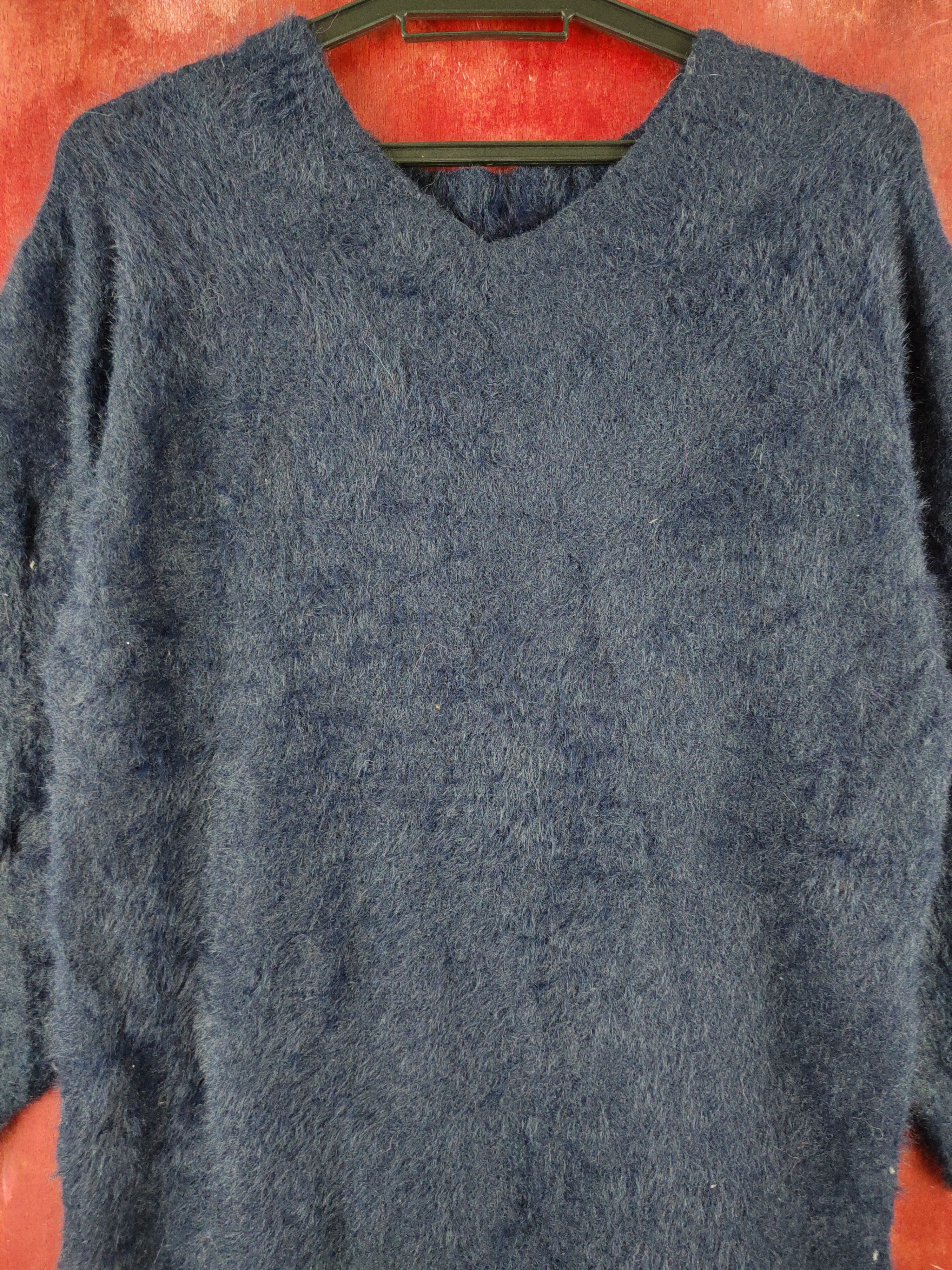 Homespun Knitwear × Japanese Brand × Vintage Back Number Navy Shag Shaggy Fur Mohair Knitwear #S2175 Size M / US 6-8 / IT 42-44 - 2 Thumbnail
