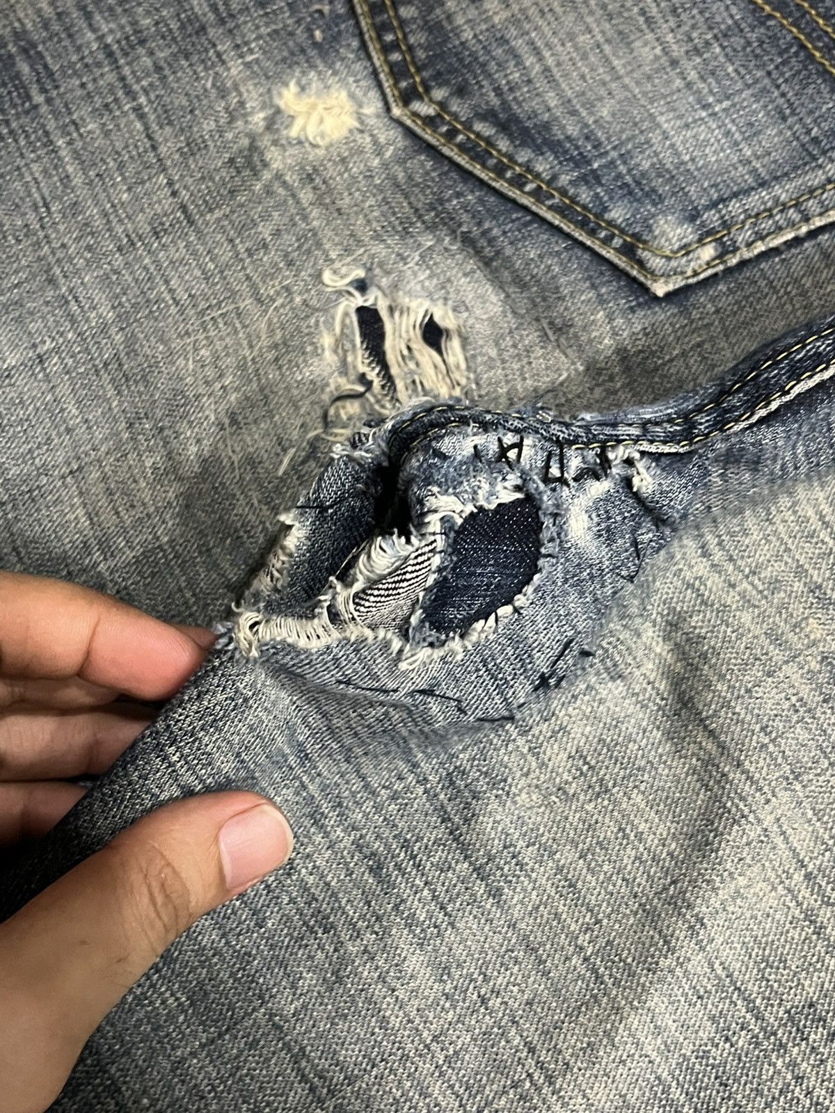 Vintage GL Heart Trashed Blue Faded Washed Loose Straight Jeans Size US 36 / EU 52 - 10 Thumbnail