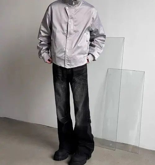 image of Street Vintage Washed Black Cracked Wide Leg Jeans, Men's (Size 32)