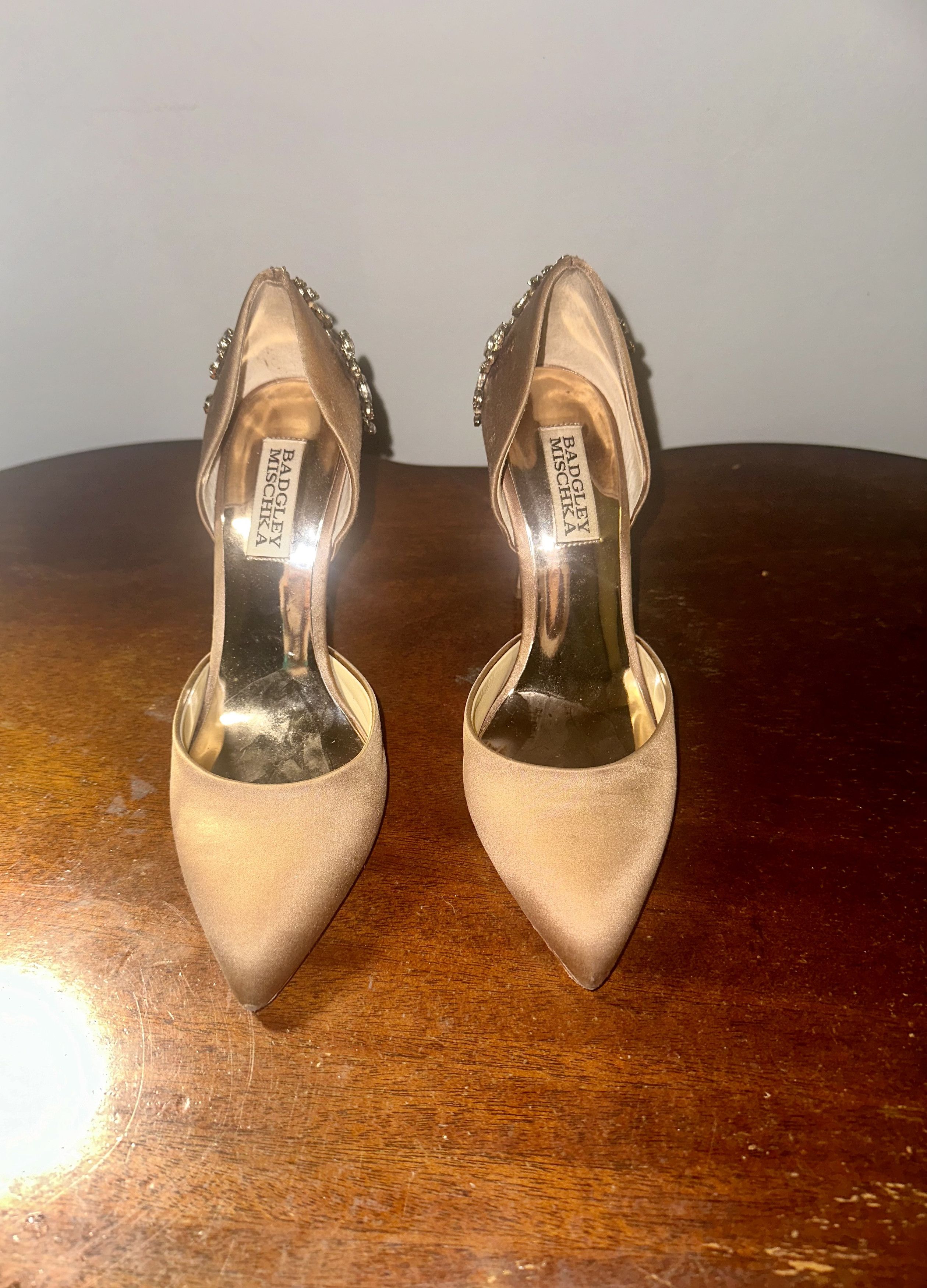 Badgley Mischka Satin Embellished Heels Size US 5.5 / IT 35.5 - 4 Thumbnail