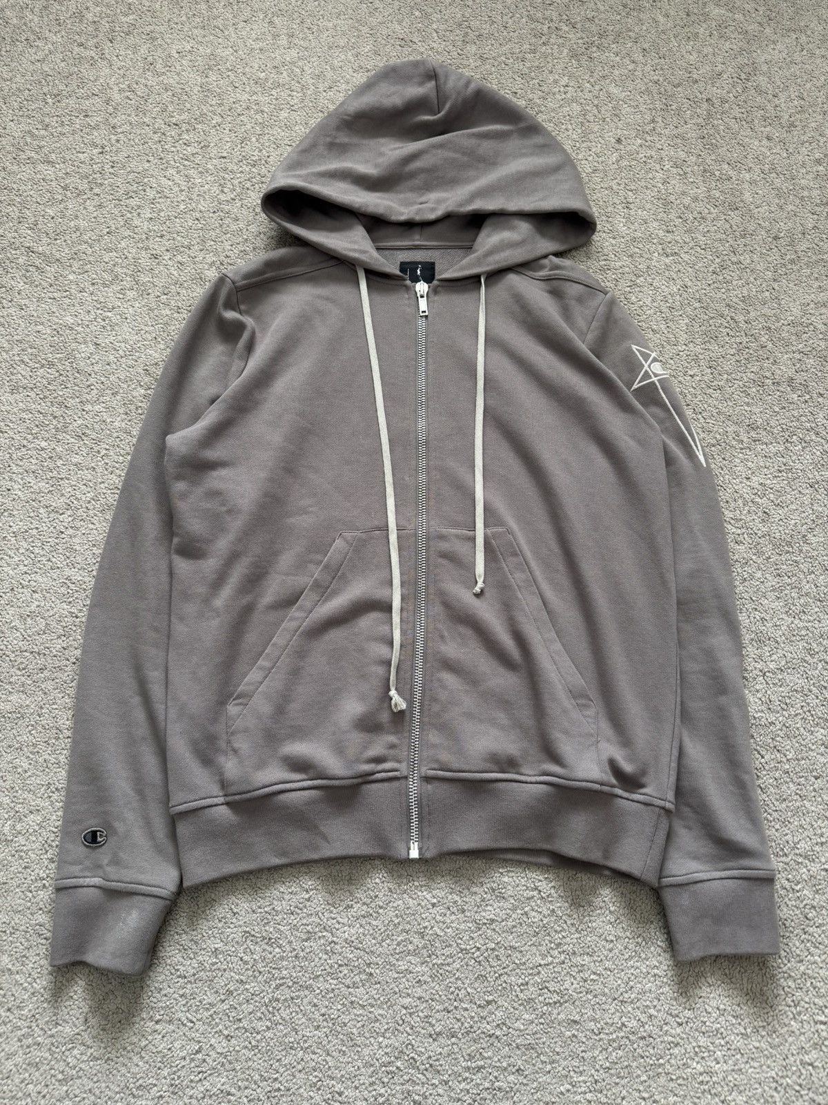 Pre-owned Champion X Rick Owens Fw23 Rick Owens X Champion Pentagram Jason Zip Up Hoodie In Brown