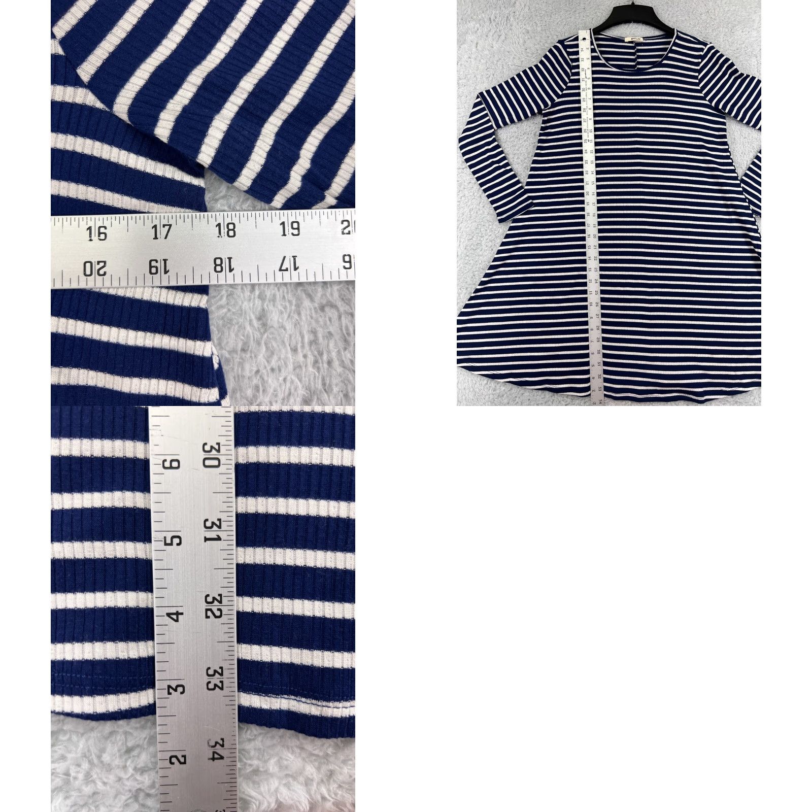 Vintage LA made Dress Womens M Blue White Striped Mini Long Sleeve Polyester Blend Size M / US 6-8 / IT 42-44 - 9 Thumbnail