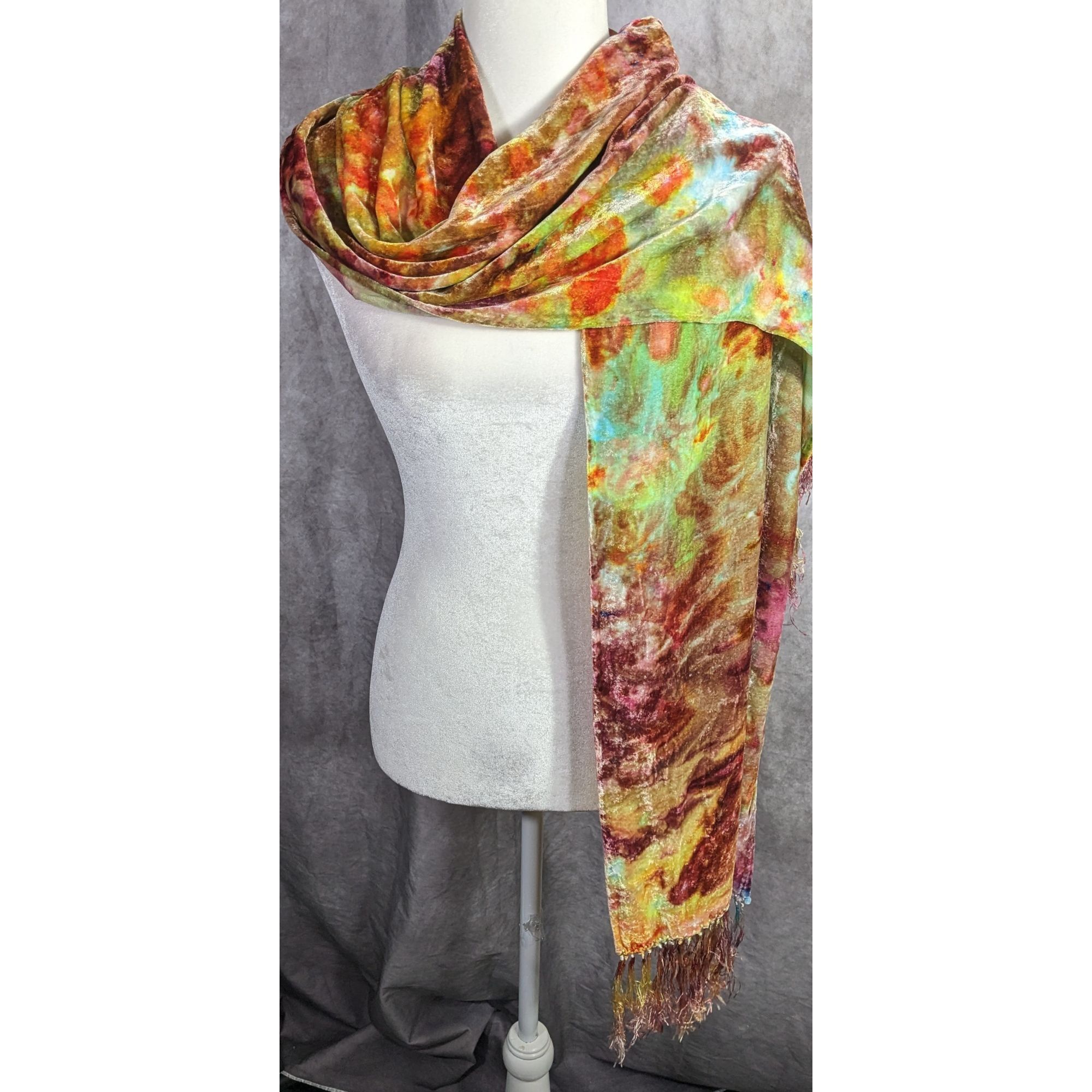 Other Vintage Bohemian Retro Hippie Velvet Tie-Dye Scarf With Frin Size ONE SIZE - 7 Thumbnail