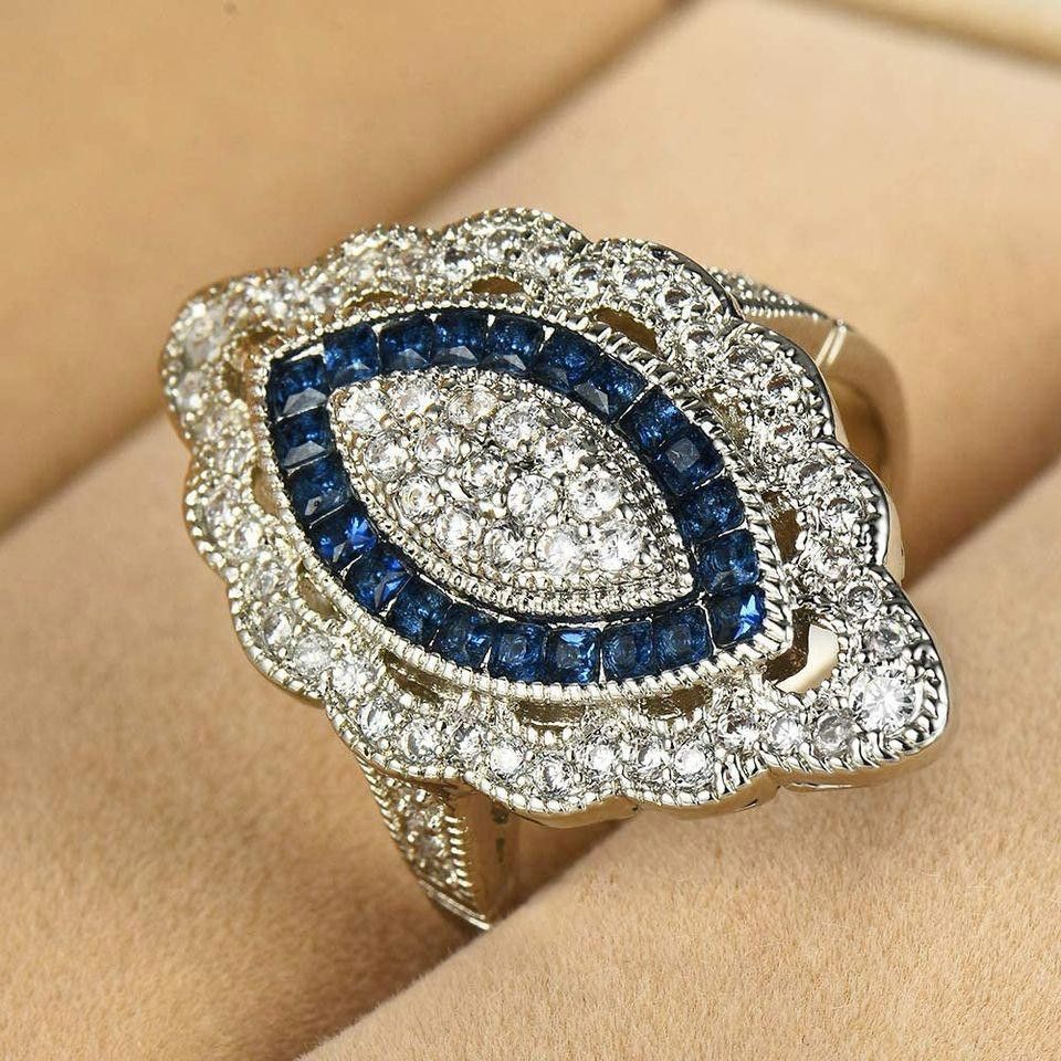 Designer Vintage 2.35CT White & Blue Sapphire Art Deco Ring - Size 7 Size ONE SIZE - 3 Thumbnail