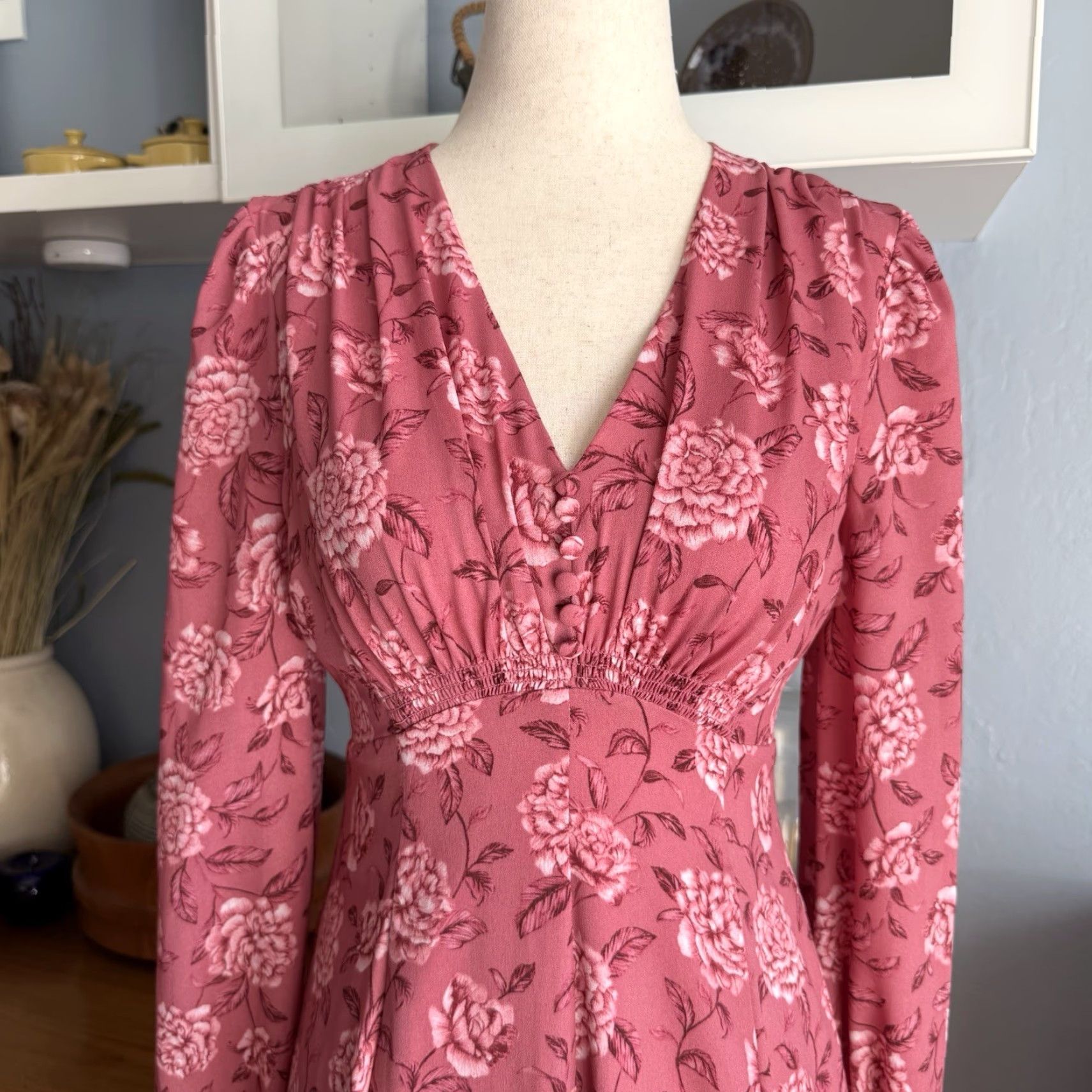 Vintage Gal Meets Glam Maxi Dress Long Sleeve Floral Florence Pink 00 Women V-Neck Zip Polyester Party/Cocktail Spring Summer Size XXS / US 00 / IT 34 - 3 Thumbnail