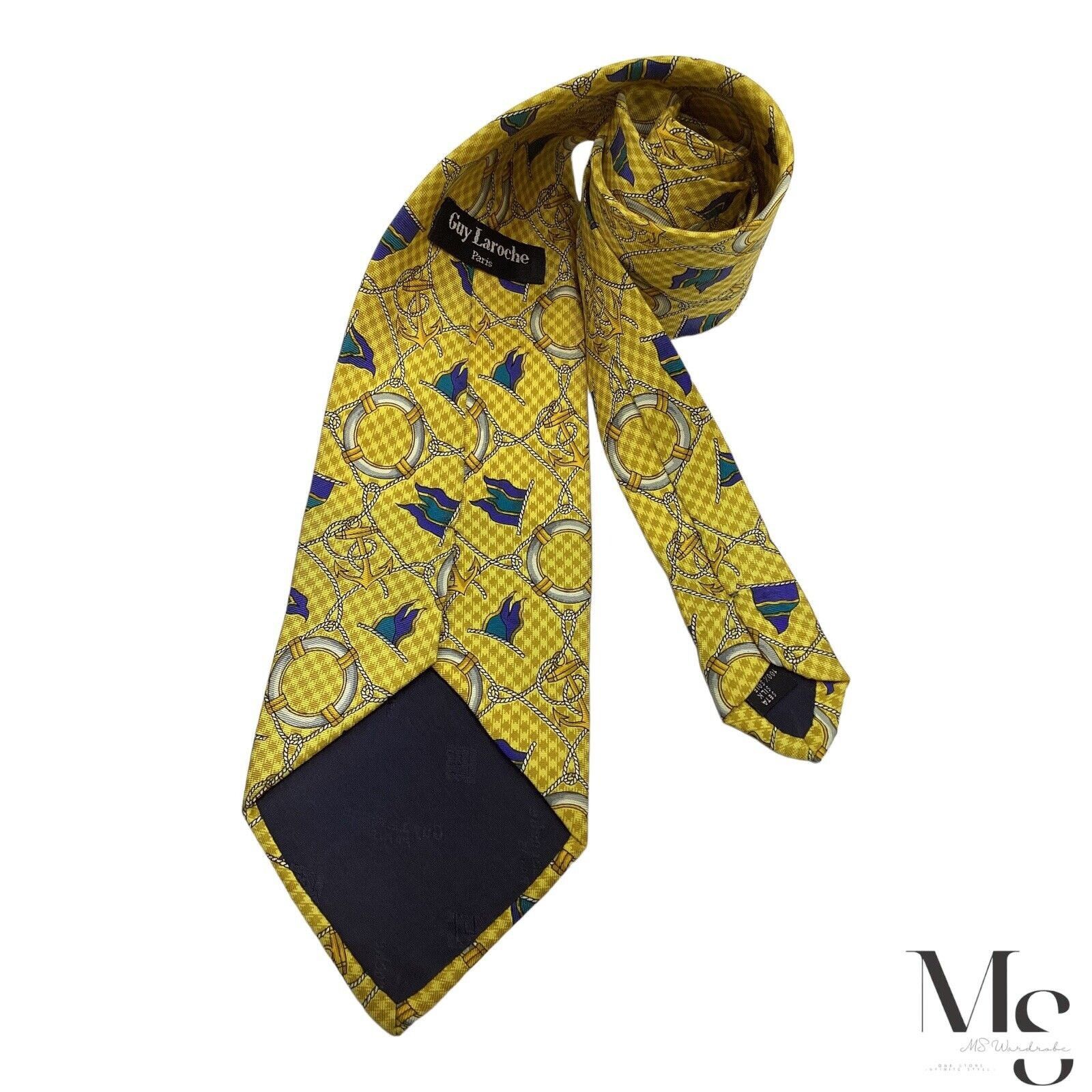 Guy Laroche GUY LAROCHE Yellow Nautical Print Silk Tie H.Made In Itally Size ONE SIZE - 3 Thumbnail
