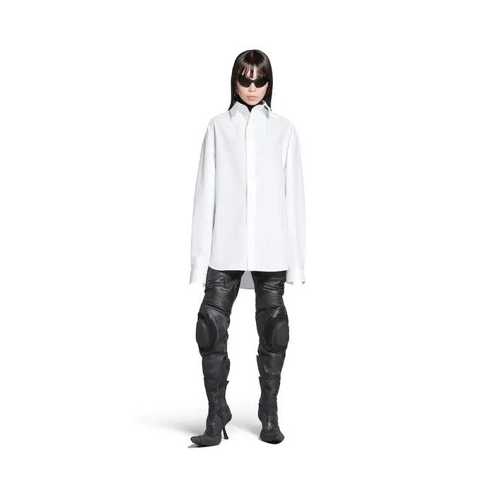 Balenciaga o1s1wg110126 Kick Collar Shirt Large Fit in White Size XXS / US 00 / IT 34 - 2 Thumbnail