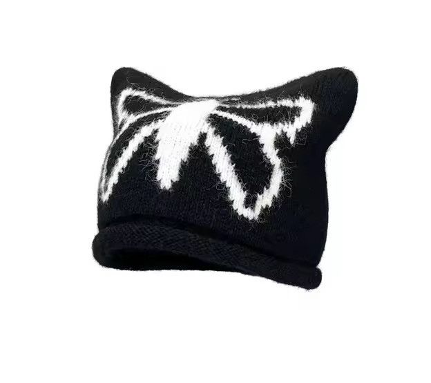 Japanese Brand Winter Thickened Butterfly Jacquard Devil Ears Beanies Cap Size ONE SIZE - 2 Thumbnail