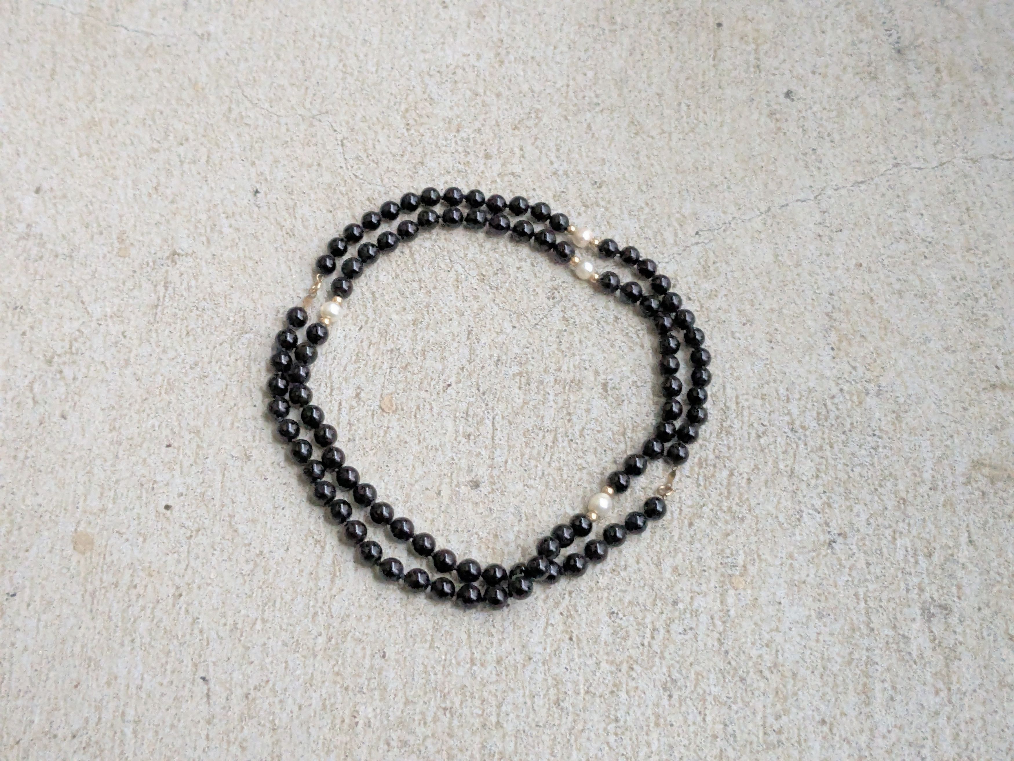 Vintage Vintage 14k Gold Onyx Necklace Beads Round Size ONE SIZE - 1 Thumbnail