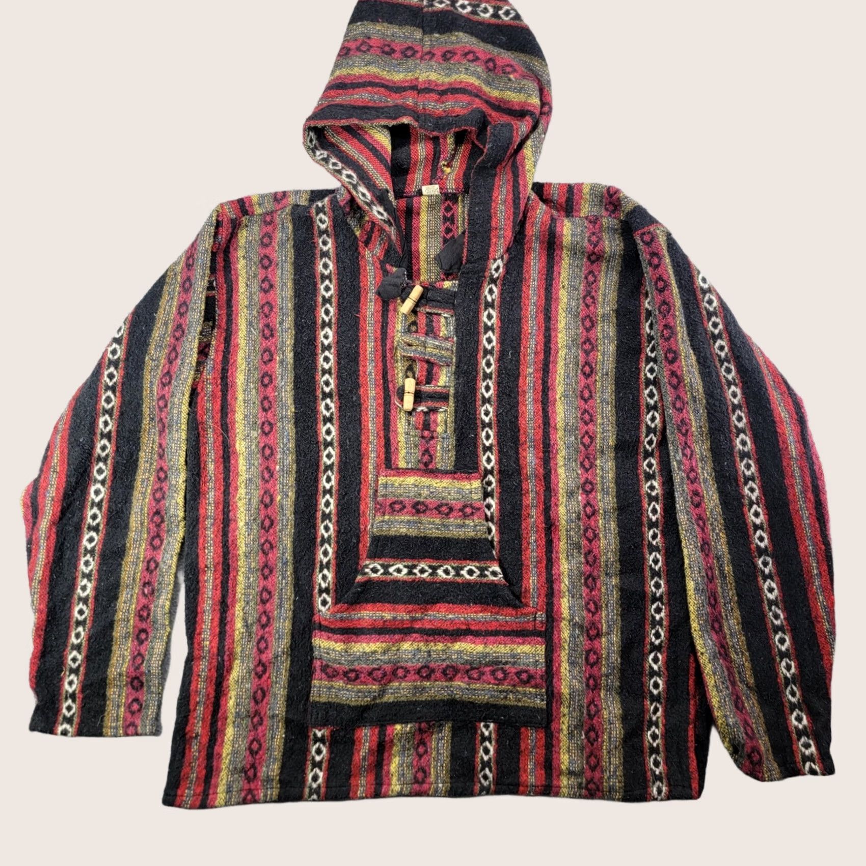 Vintage VINTAGE Mens Baja Hoodie Pullover 100% Cotton Made in Nepal Striped Toggle Button Large Size US L / EU 52-54 / 3 - 1 Thumbnail
