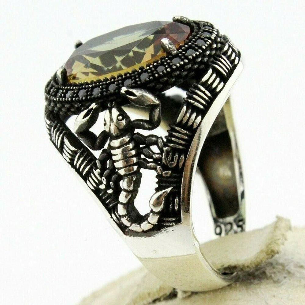 Designer Men's Retro Scorpion Oval Citrine Silver Ring - Size 10 Size ONE SIZE - 4 Thumbnail