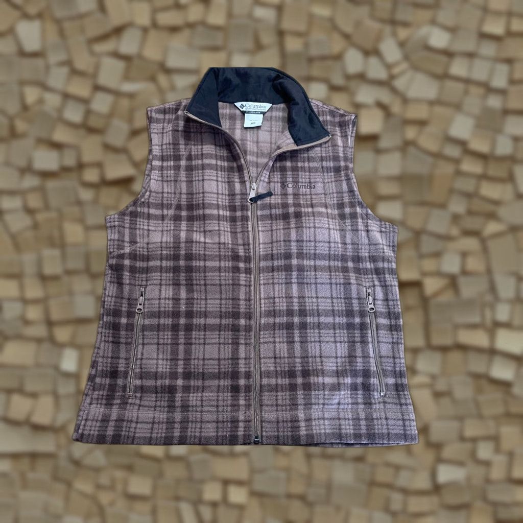 Vintage Columbia Sweater, Women's Size Large, Brown Plaid, Full Zip, Sleeveless, Vest Size L / US 10 / IT 46 - 1 Thumbnail